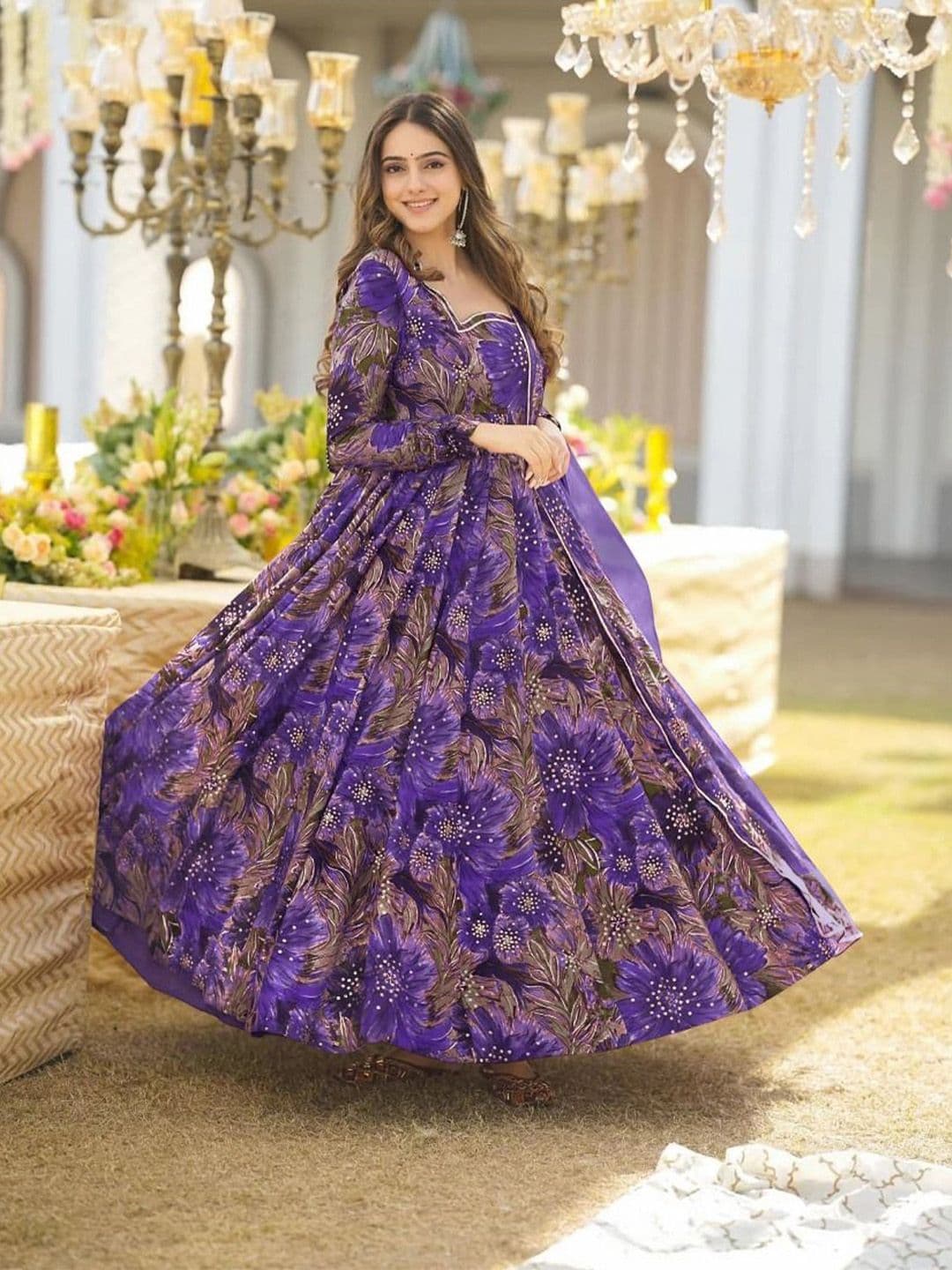 ZestLeaf Printed Anarkali Ethnic Dress With Dupatta - view 1