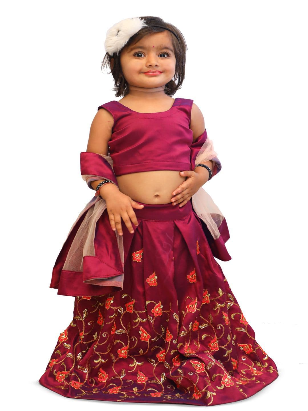 Tejam Girls Sequinned Ready to Wear Lehenga & Blouse With Dupatta - view 1