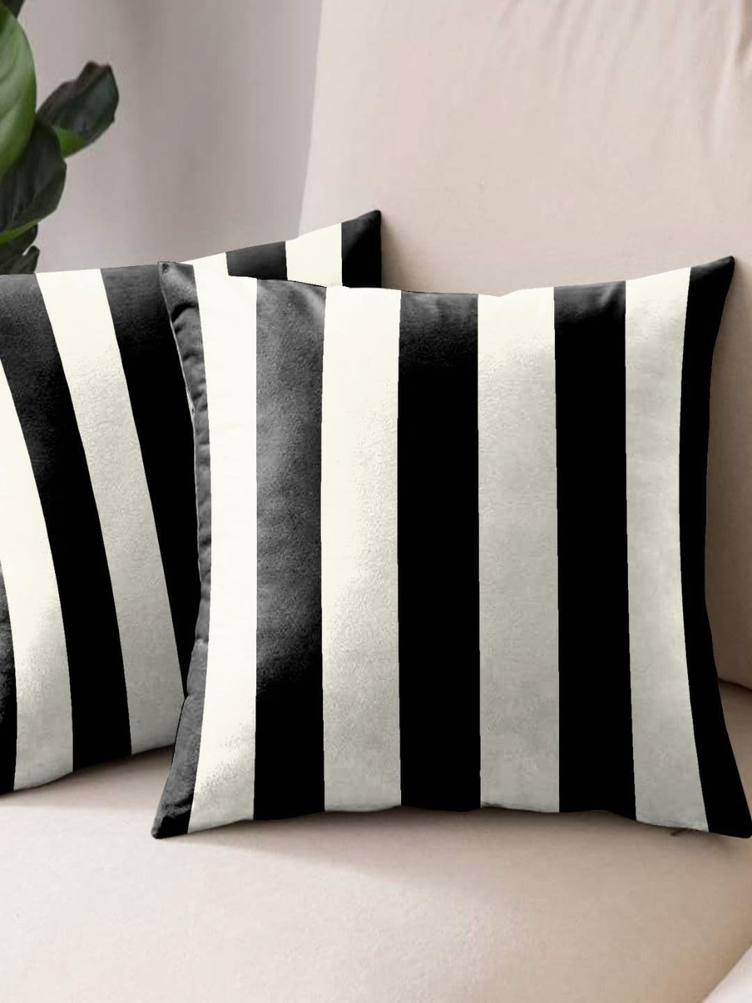 Aura Black & White 2 Pieces Striped Square Cushion Covers - view 1