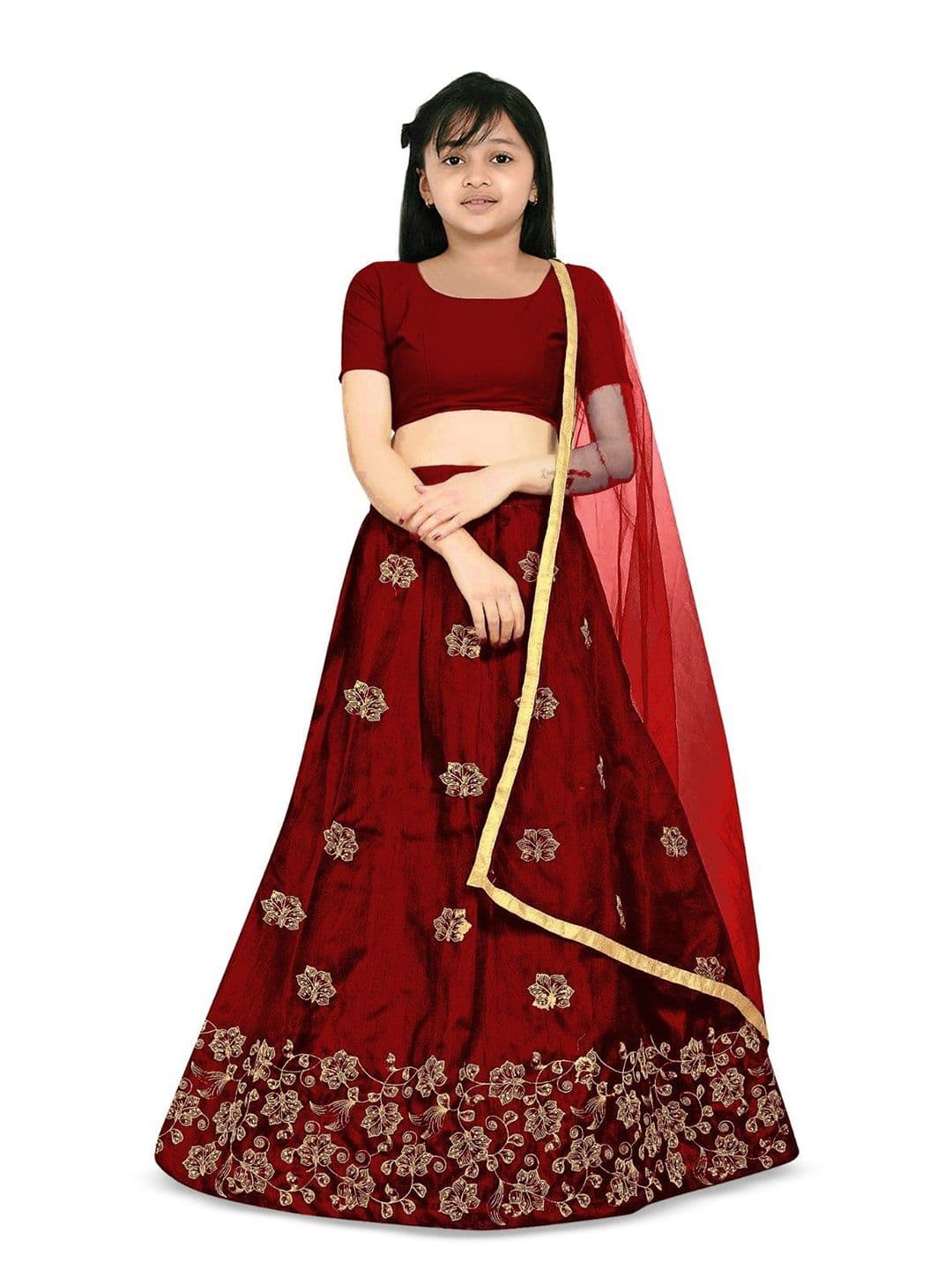 Tejam Girls Embroidered Sequinned Ready to Wear Lehenga & Blouse With Dupatta - view 1