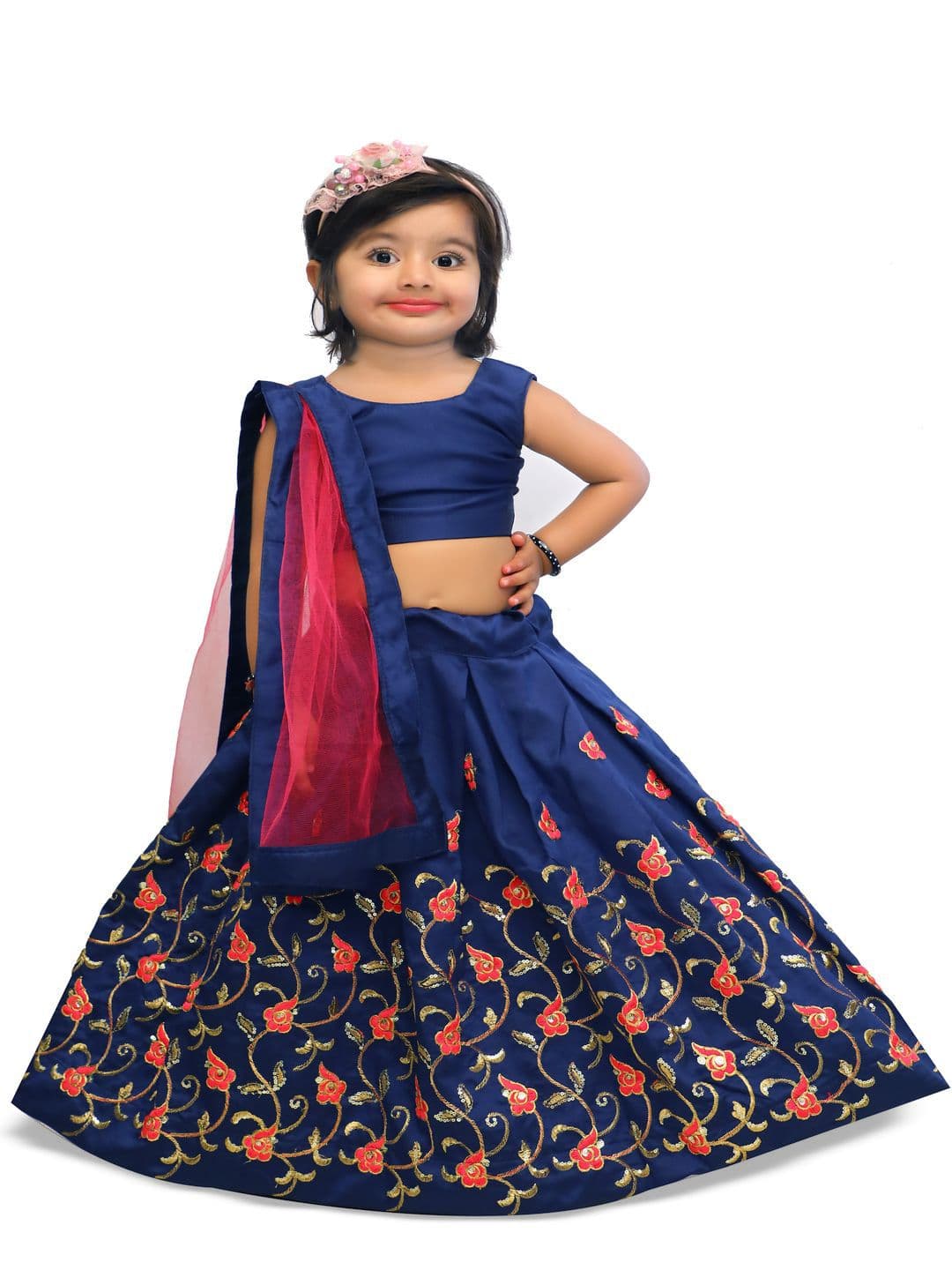 Tejam Girls Embellished Sequinned Ready to Wear Lehenga & Blouse With Dupatta - view 1