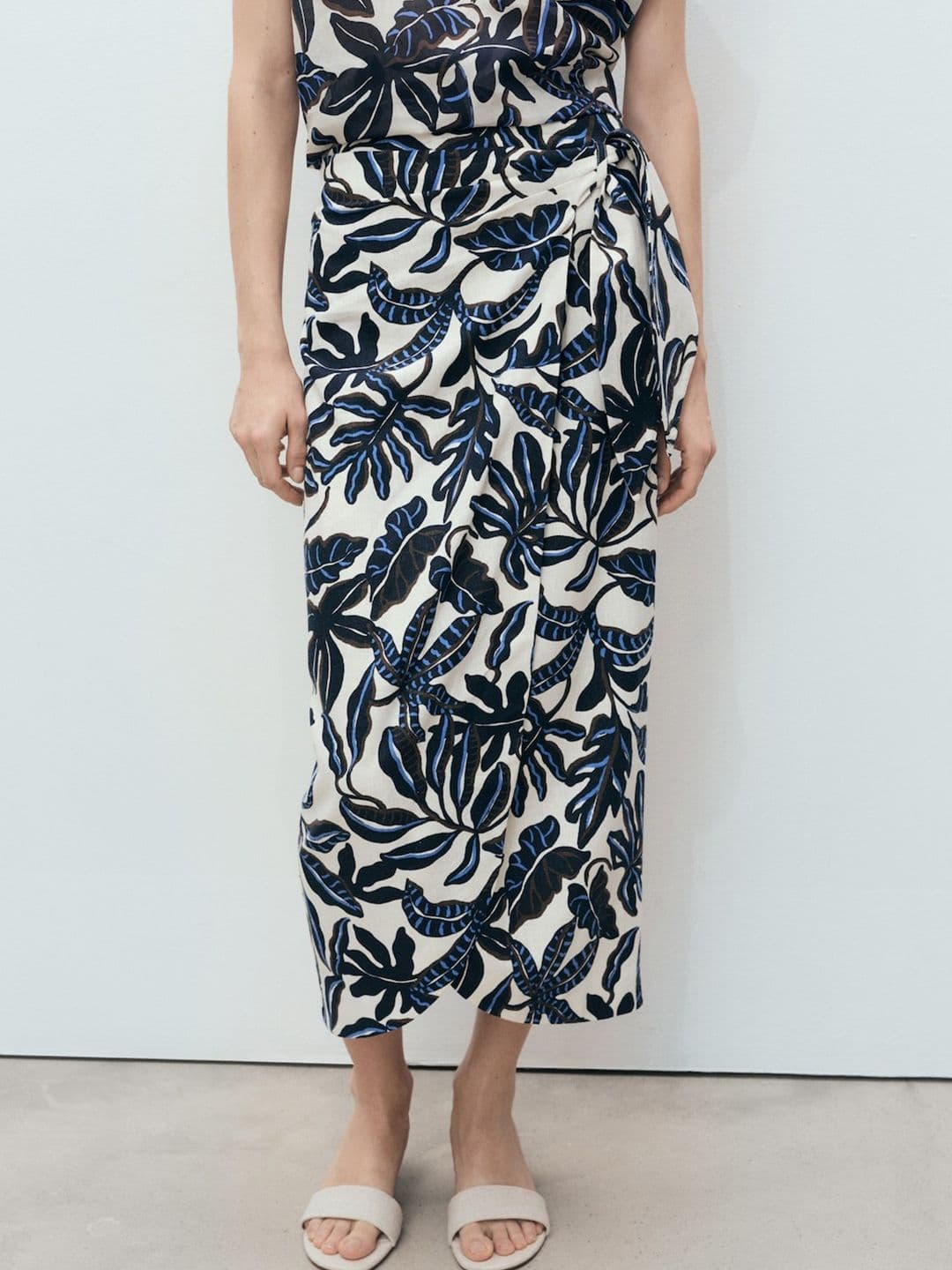 MANGO Floral Print Tie-Up Wrap Midi Skirt - view 1