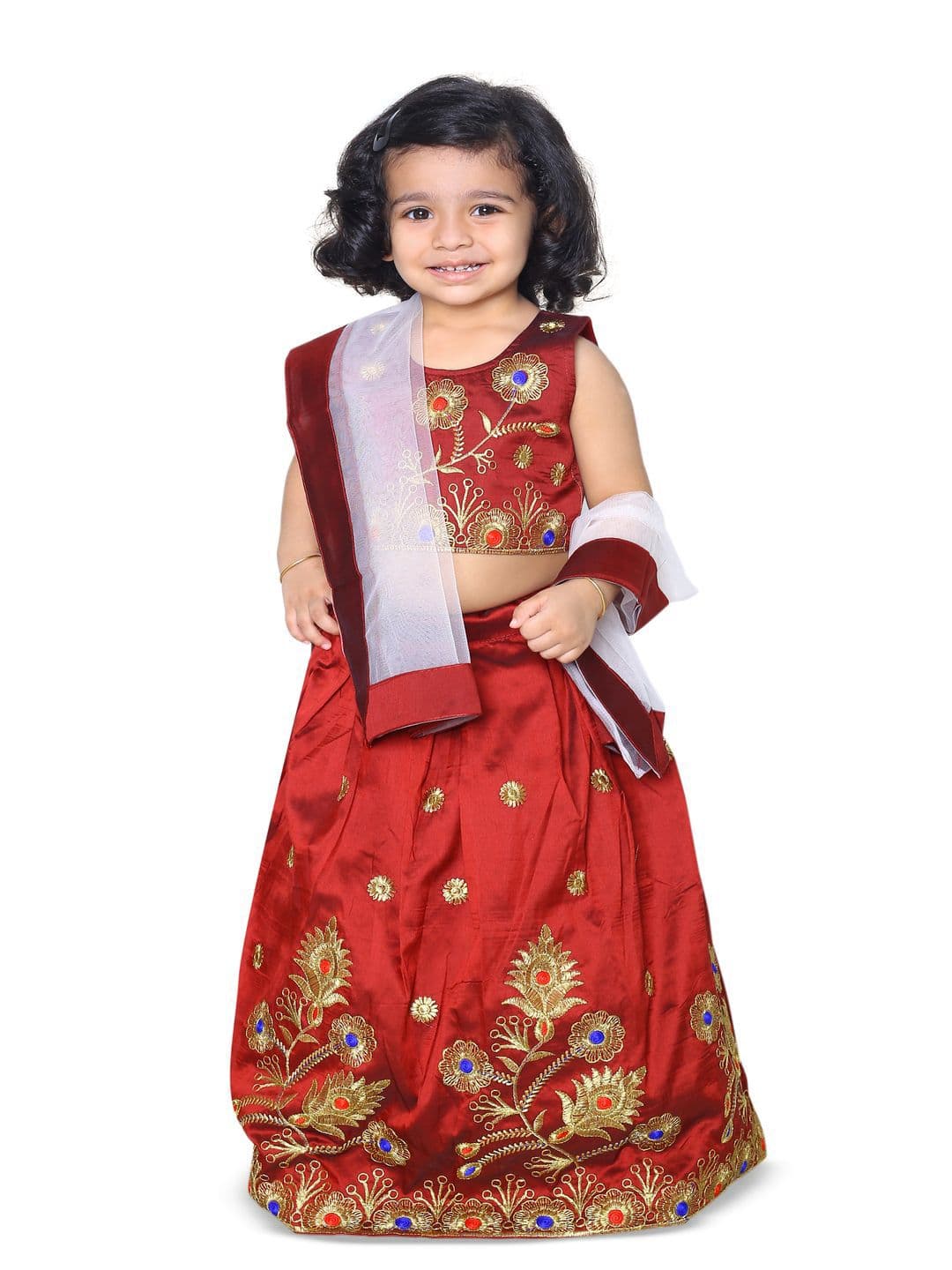 Tejam Girls Embroidered Sequinned Ready to Wear Lehenga & Blouse With Dupatta - view 1