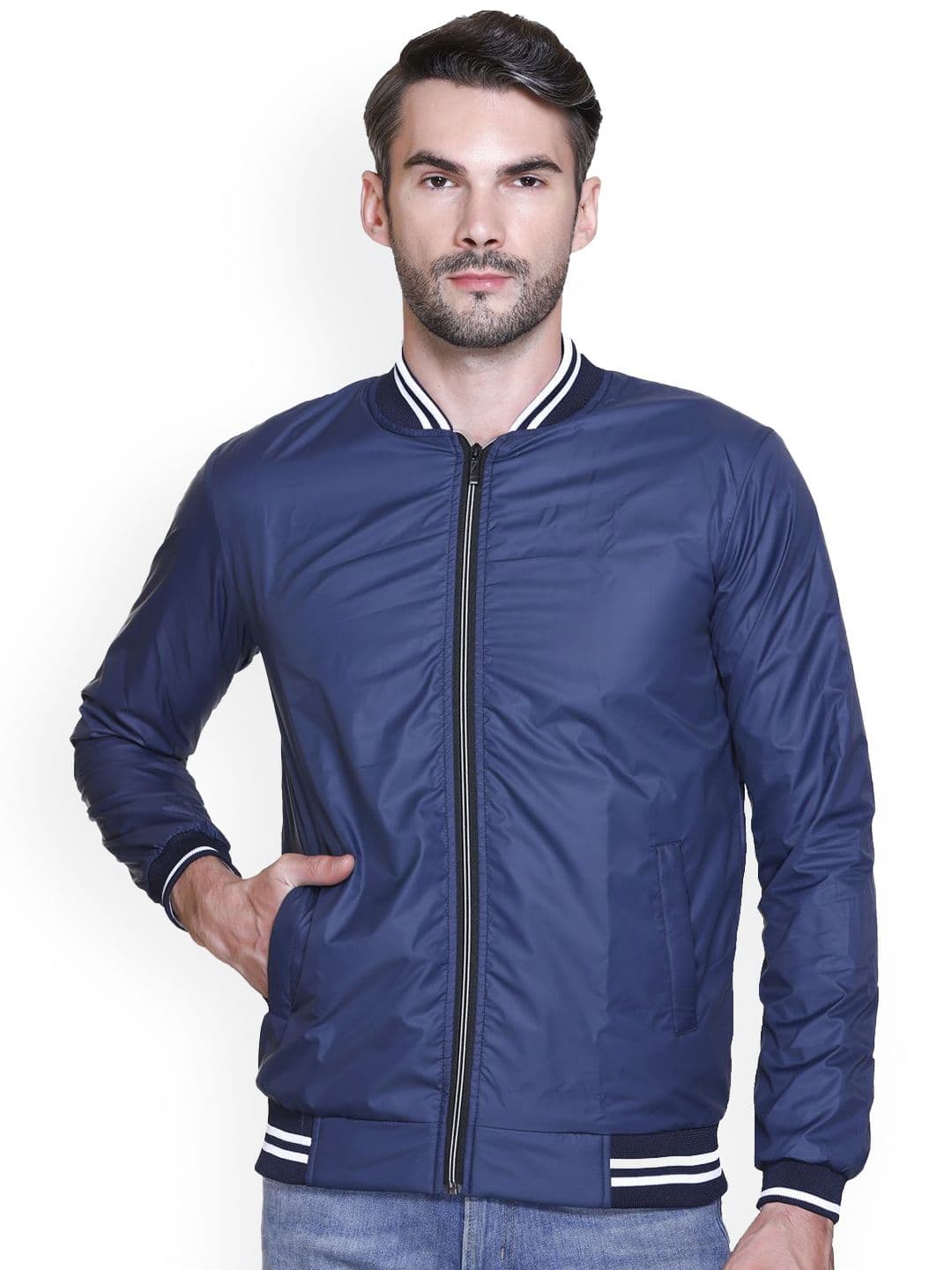 SANHOK Men Solid Lightweight Bomber Jacket - view 1