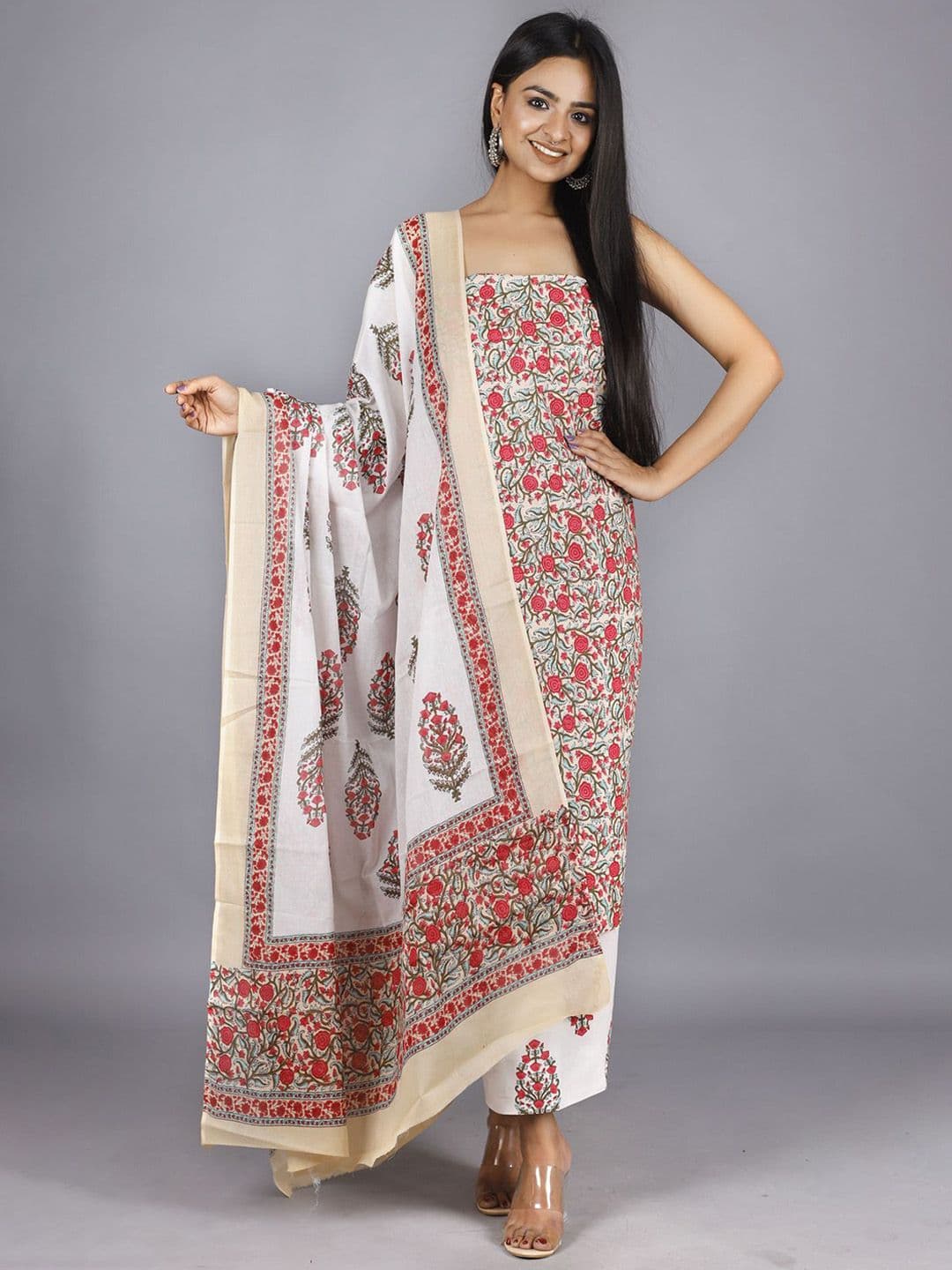 Kwatchi Floral Printed Pure Cotton Unstitched Dress Material - view 1