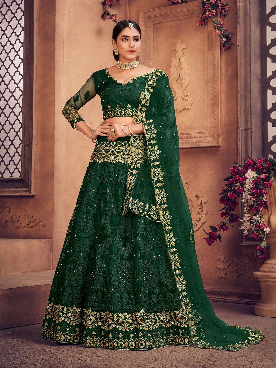 KALINI Embroidered Thread Work Semi-Stitched Lehenga & Unstitched Blouse With Dupatta - view 1