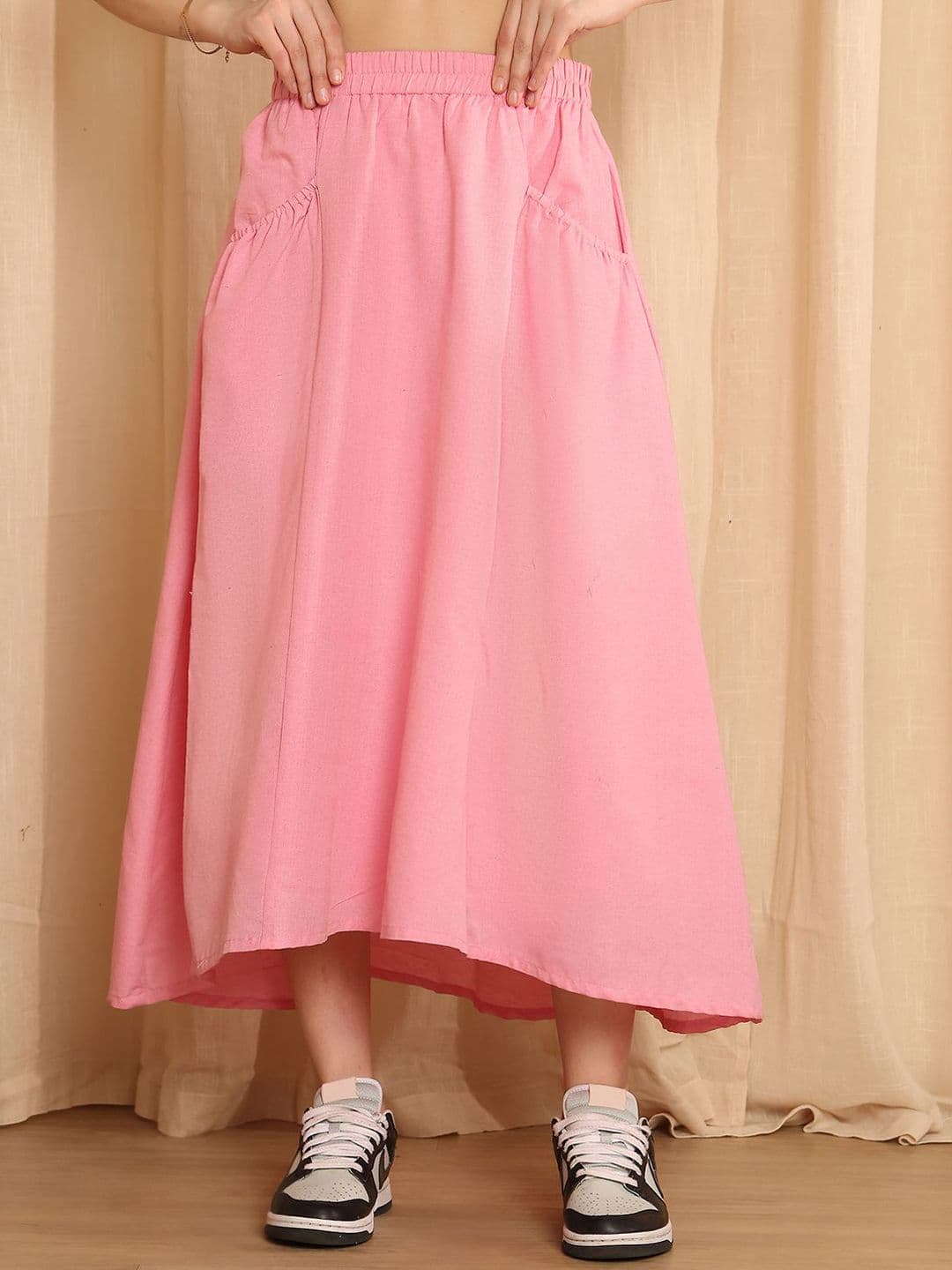 NEUDIS Elastic Waist A-Line Cotton Maxi Skirt - view 1