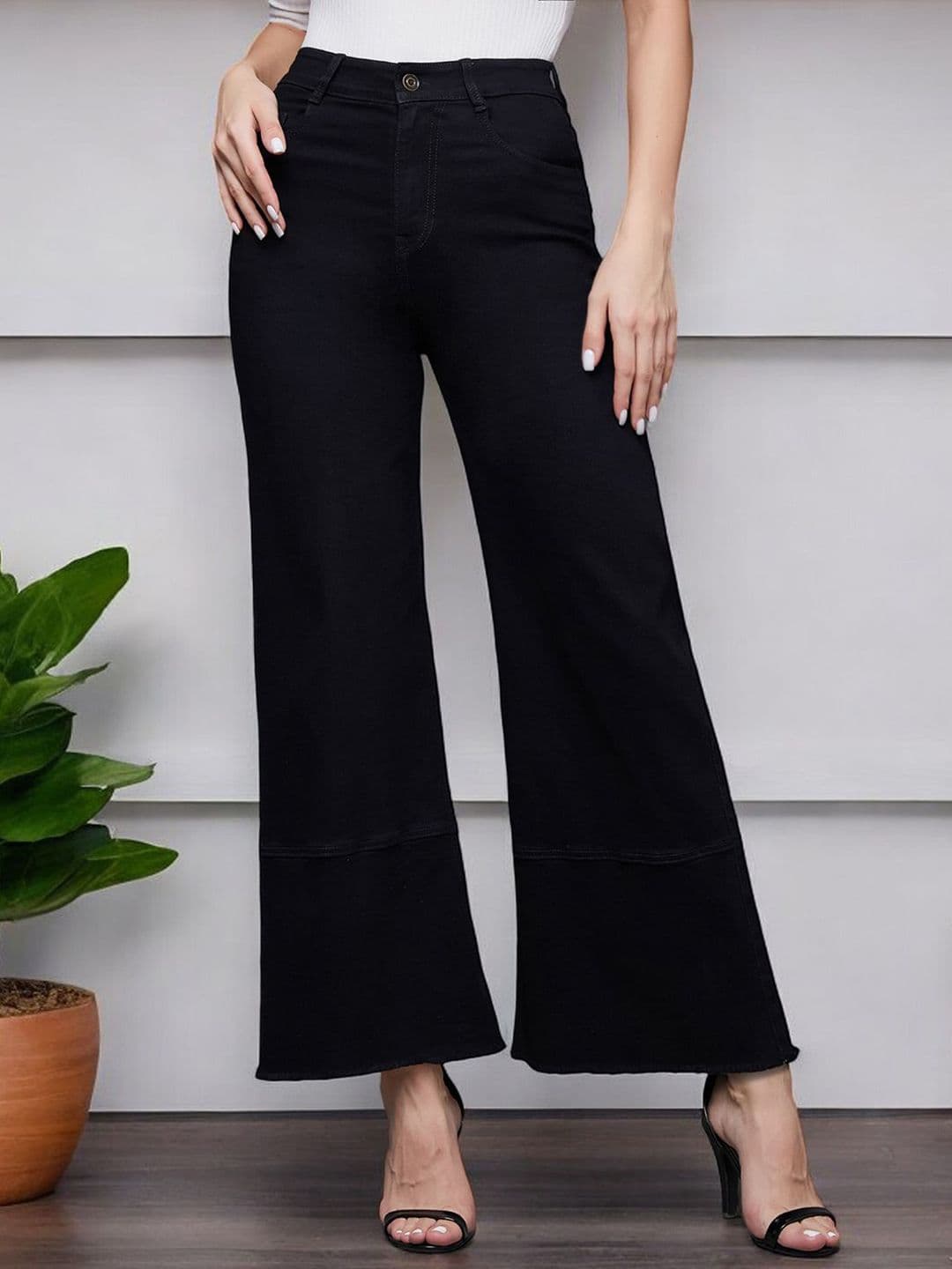 Mast & Harbour Women Wide Leg High-Rise Heavy Fade Stretchable Clean Look Jeans - view 1