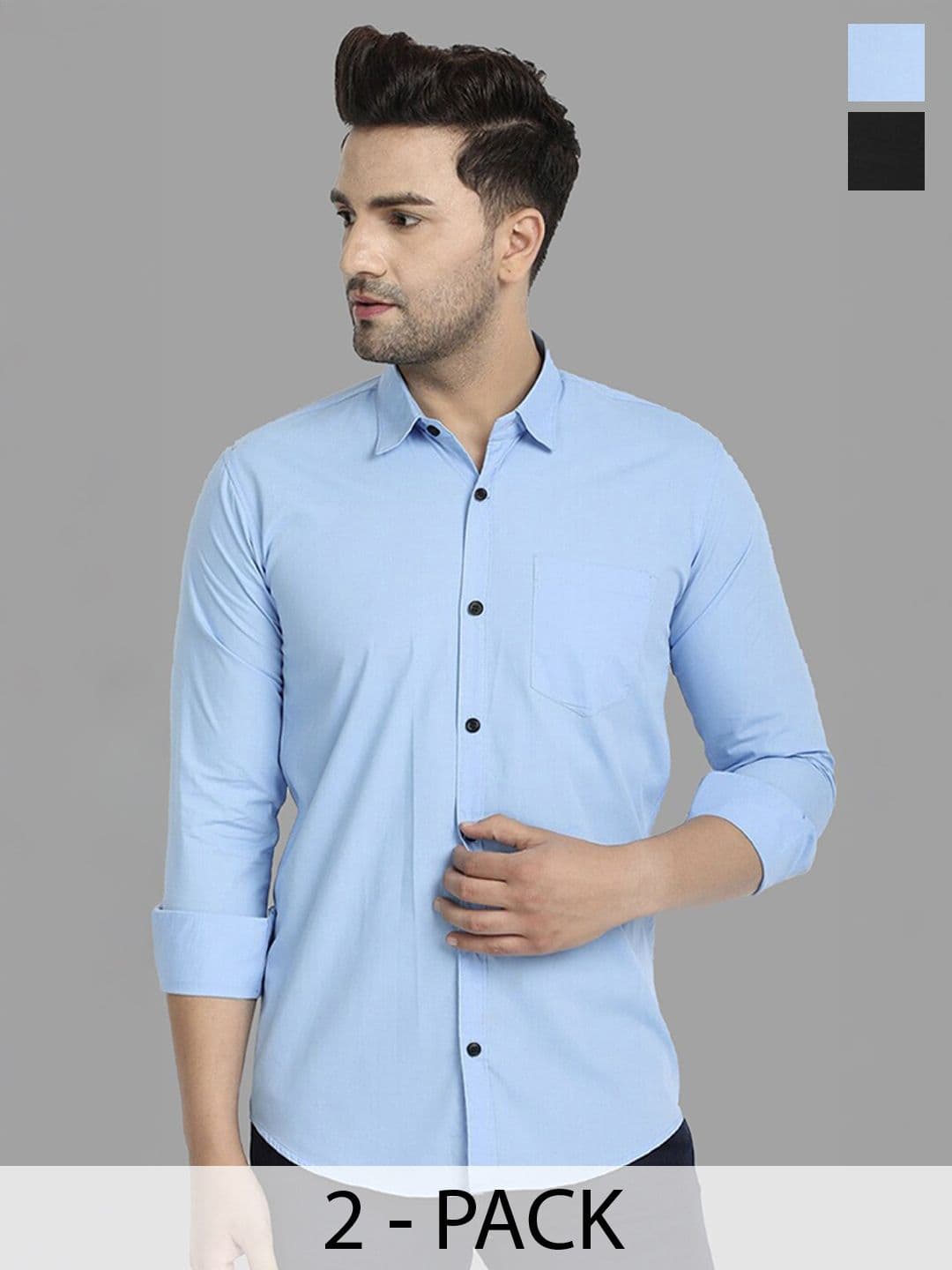 TIGER SNAKE Men Pack of 2 Comfort Fit Solid Spread Collar Casual Shirts - view 1