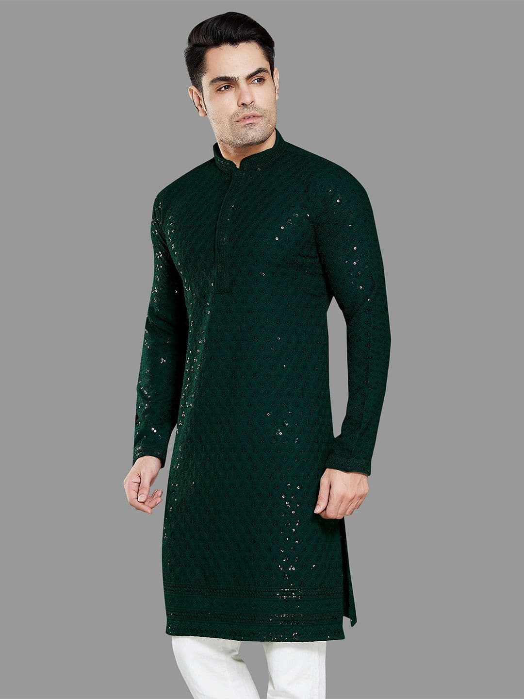 PulseIQ Geometric Embroidered Mandarin Collar Straight Kurta - view 1