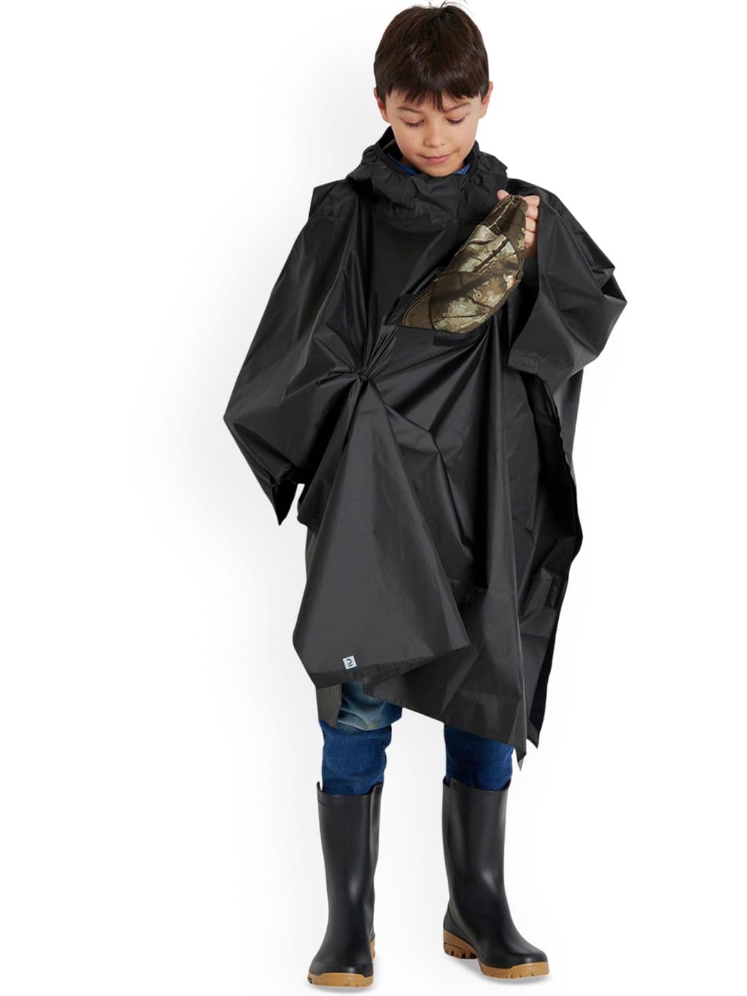 Decathlon Solognac - Kids Black Repair Rain Cape Poncho - view 1