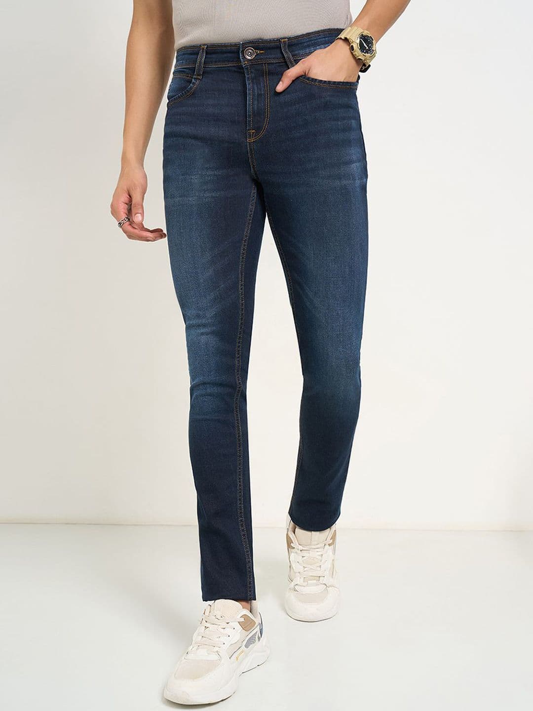 SF JEANS by Pantaloons Men Slim Fit Mid-Rise Clean Look Light Fade Jeans - view 1