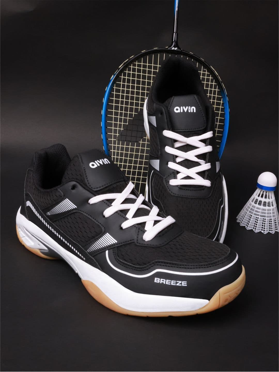 Aivin Men Black & White Breeze Badminton Shoes - view 1