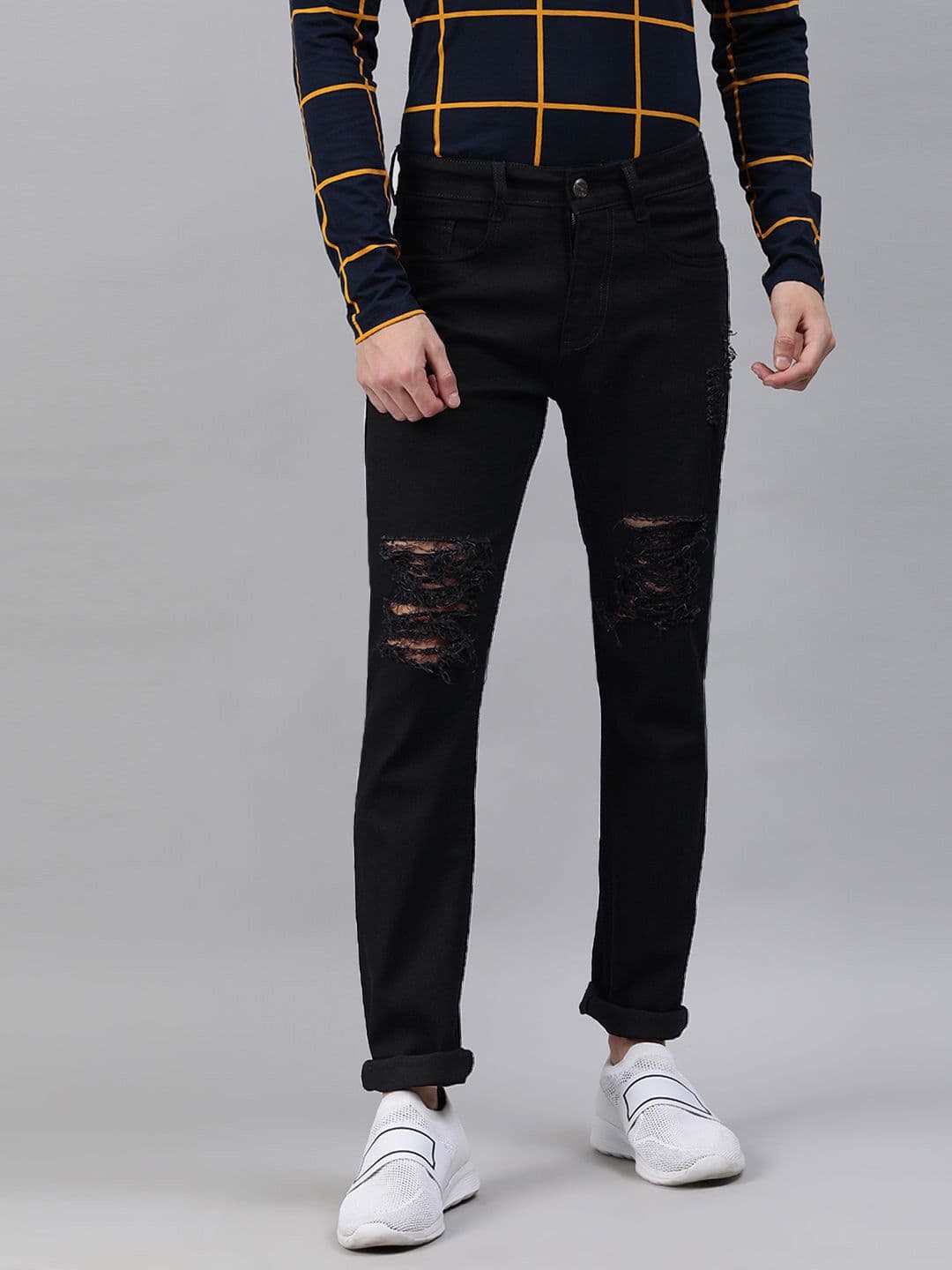 Urbano Fashion Men Heavy Distressed Black Slim Fit Stretchable Jeans - view 1