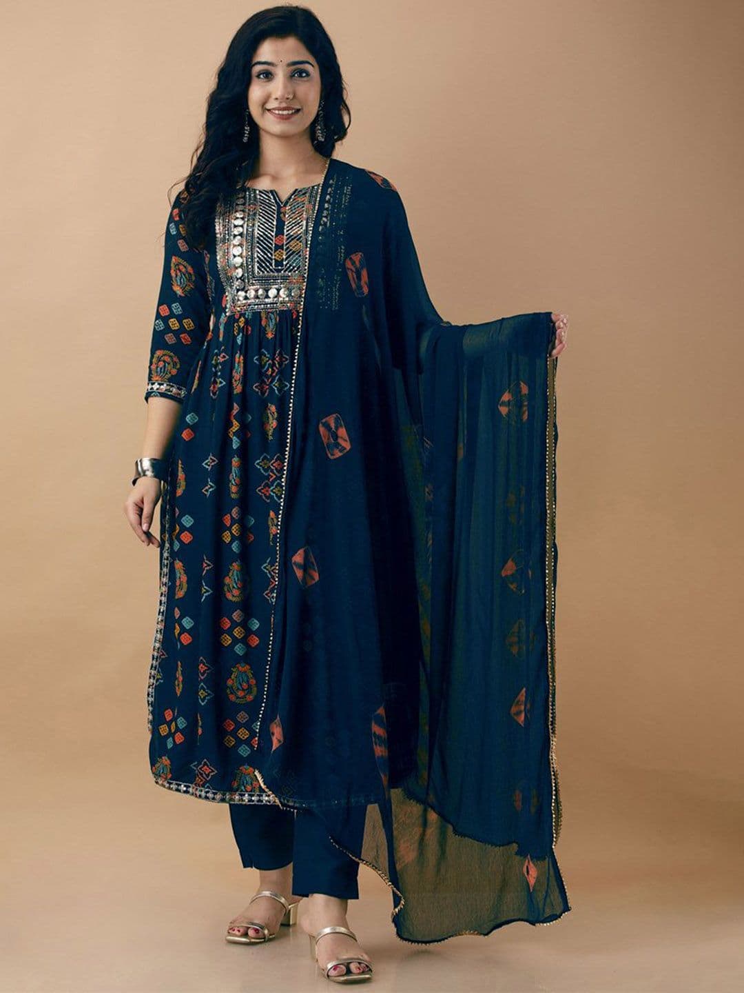 Anushansa Women Floral Embroidered Regular Sequinned Kurta with Trousers & With Dupatta - view 1