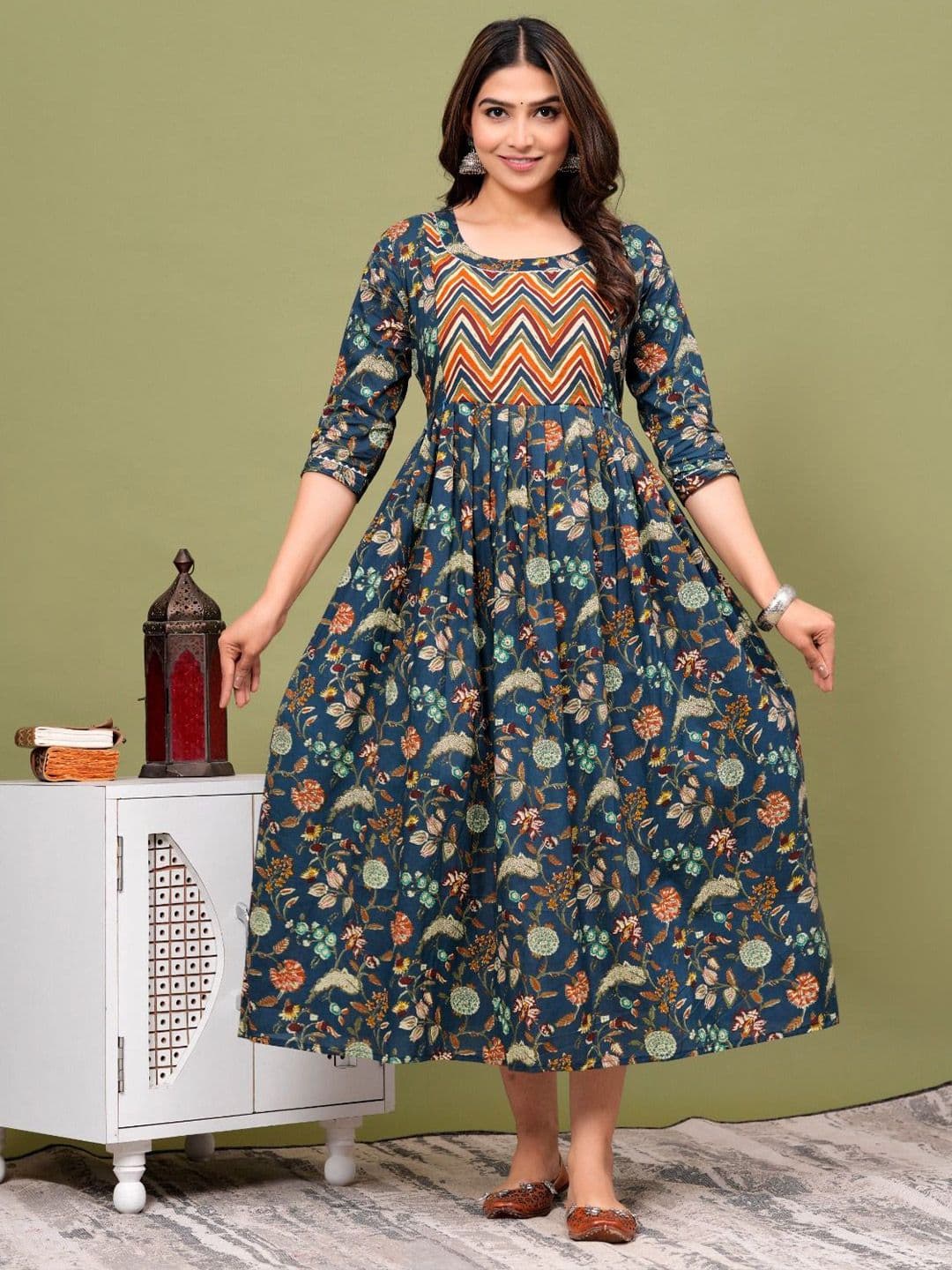 ANUOM Women Floral Print Maternity Cotton Ethnic Dress - view 1