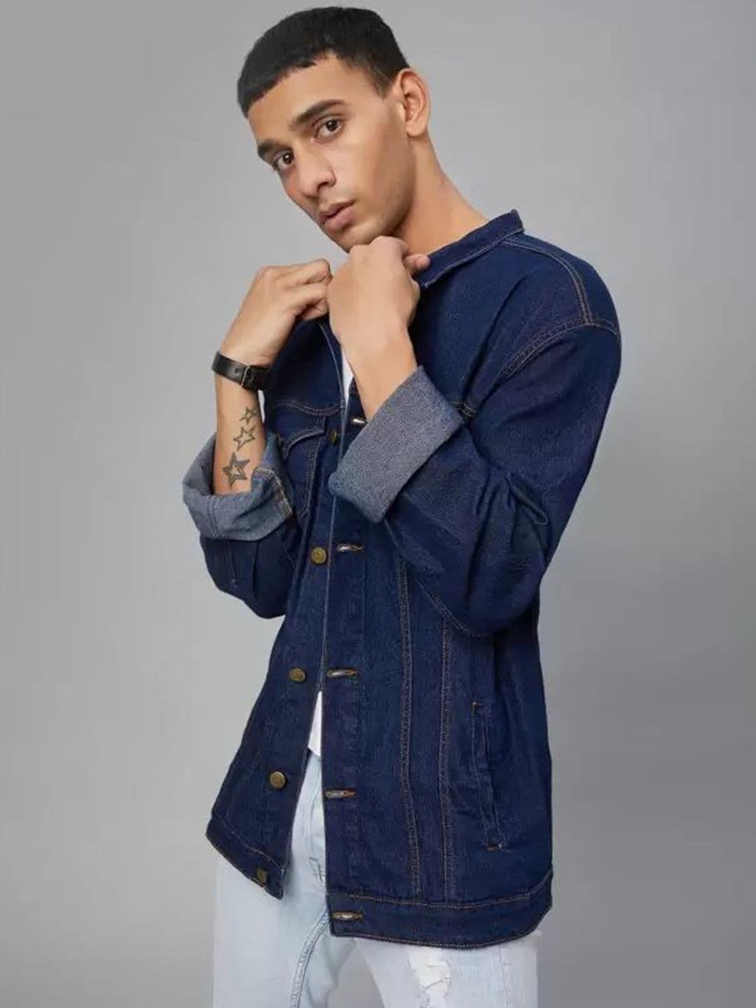 SZN Men Solid Spread Collar Denim Jacket - view 1