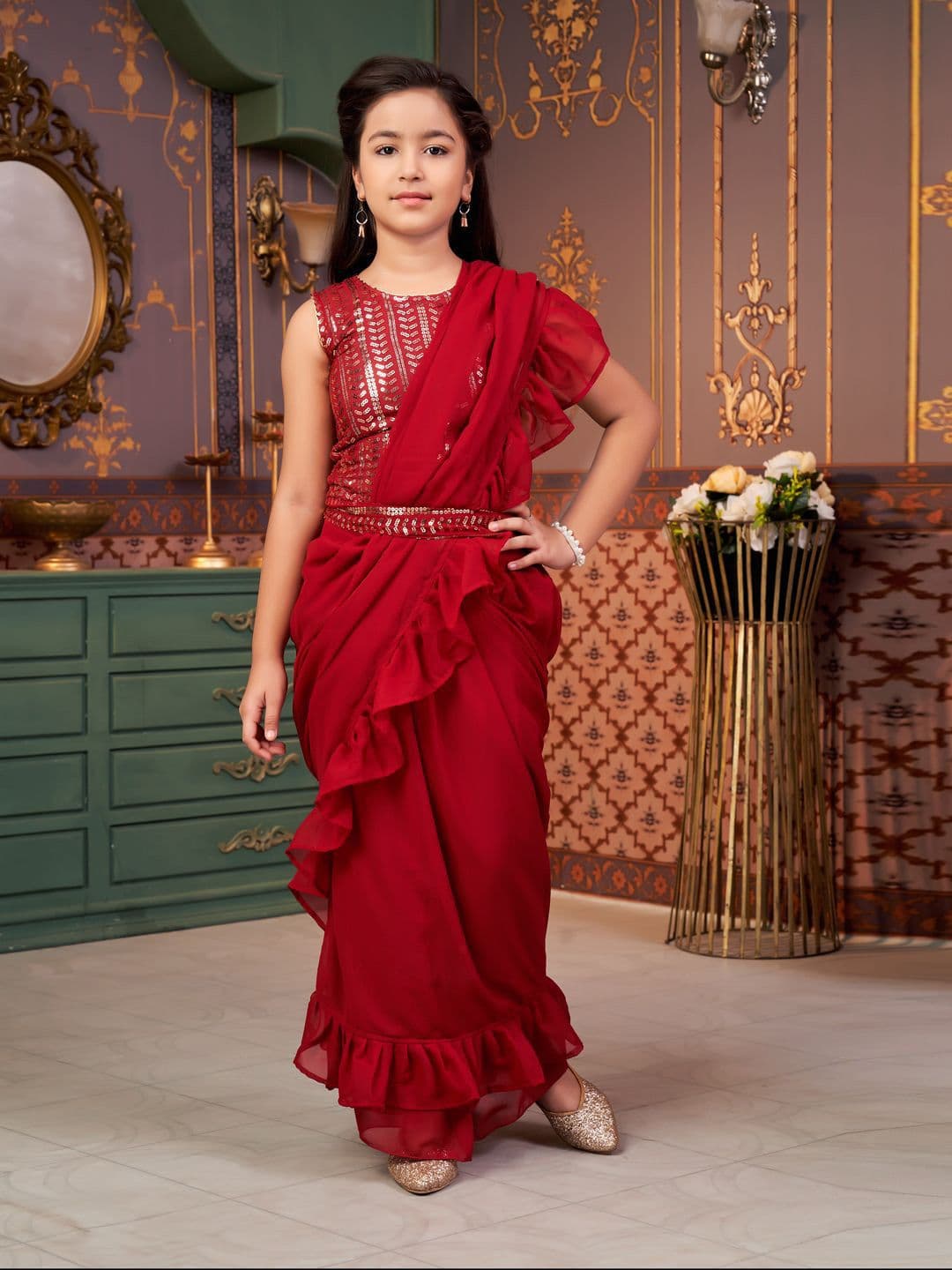 Aarika Girls Embroidered Ready to Wear Lehenga & Blouse With Dupatta - view 1