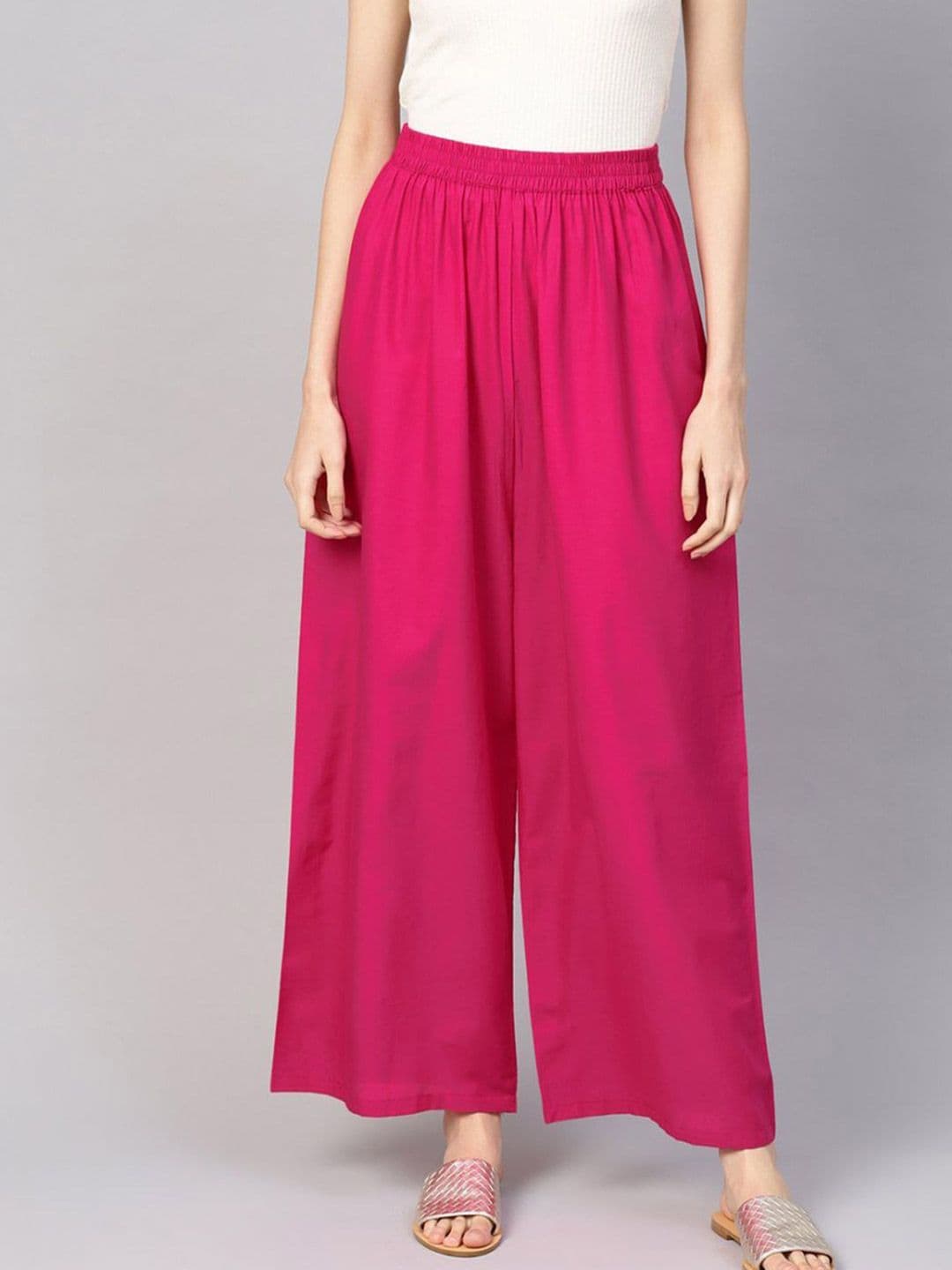GO GAZAB Women Solid Wide Leg Regular Palazzos - view 1