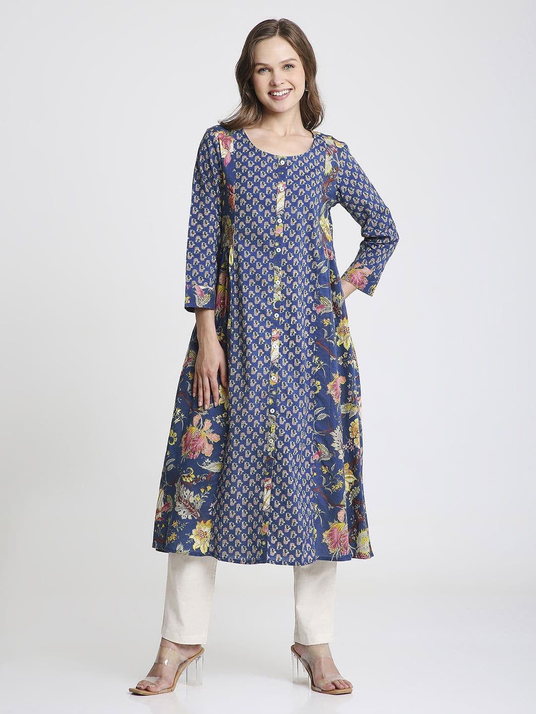 Saffron Threads Women Floral Printed Screen Print Daily Cotton A-Line Kurta - view 1