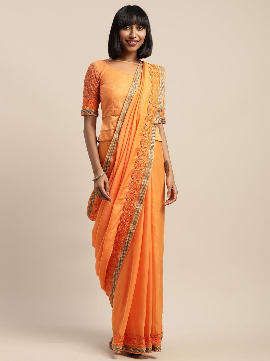 KALINI Orange Woven Design Poly Silk Saree - view 1