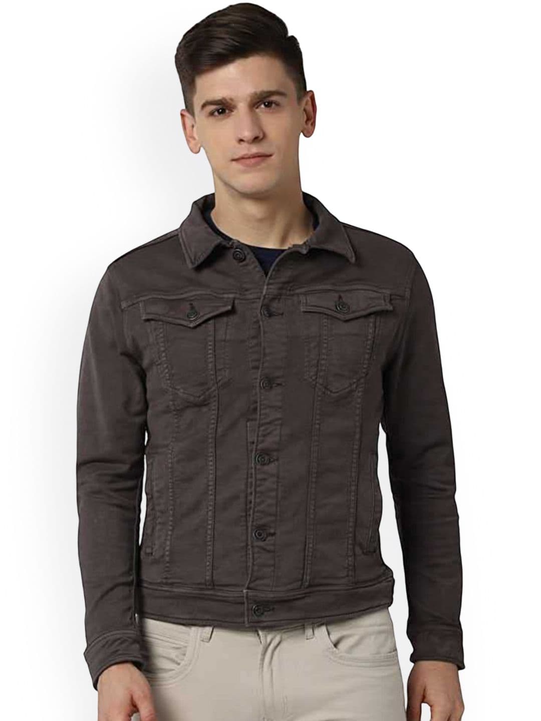 KLIZEN Geometric Self Design Spread Collar Denim Jacket - view 1