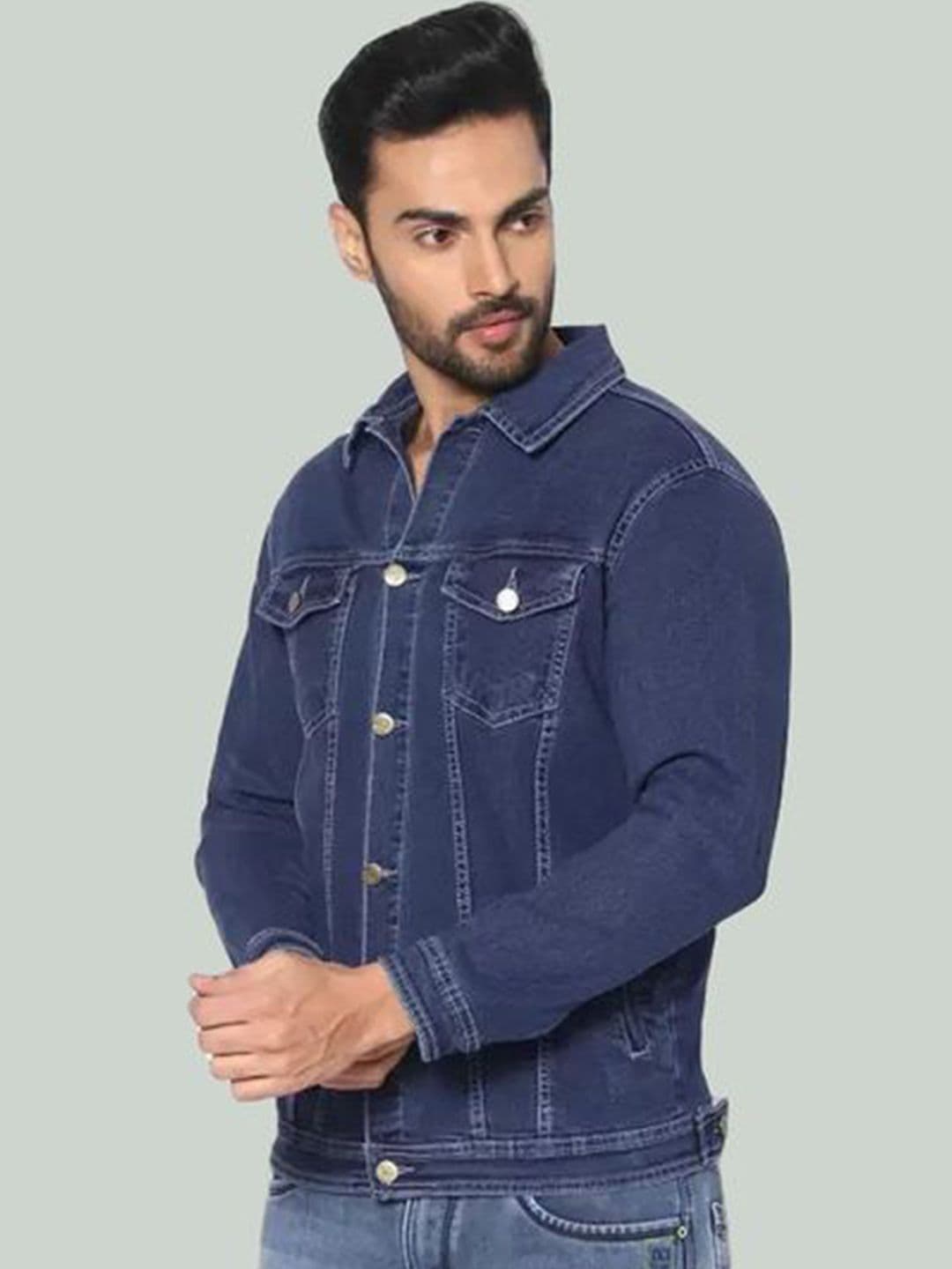 SZN Men Solid Spread Collar Denim Jacket - view 1