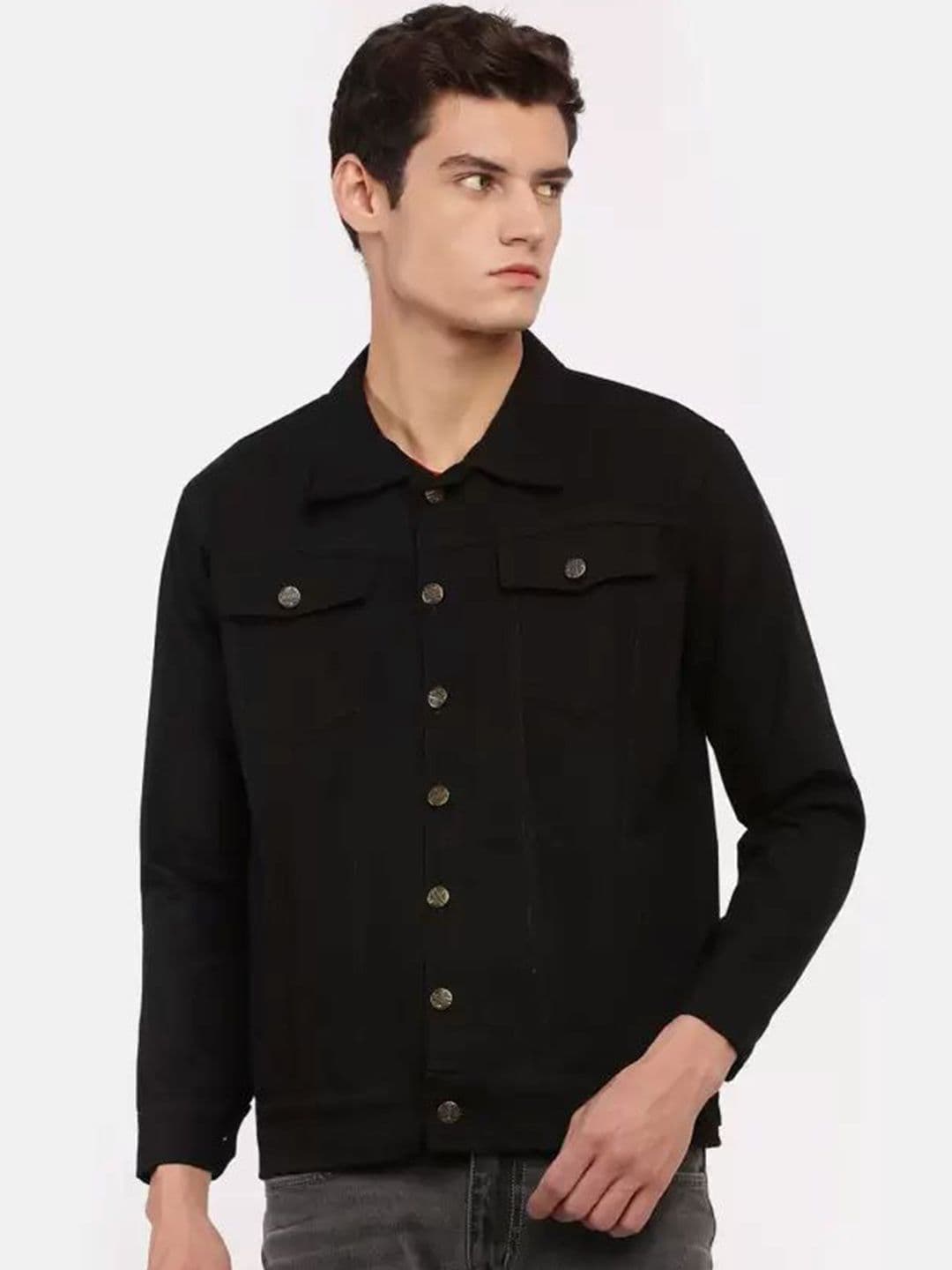 SZN Men Solid Spread Collar Denim Jacket - view 1