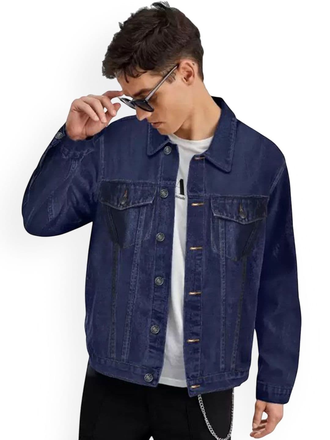 SZN Men Solid Spread Collar Denim Jacket - view 1