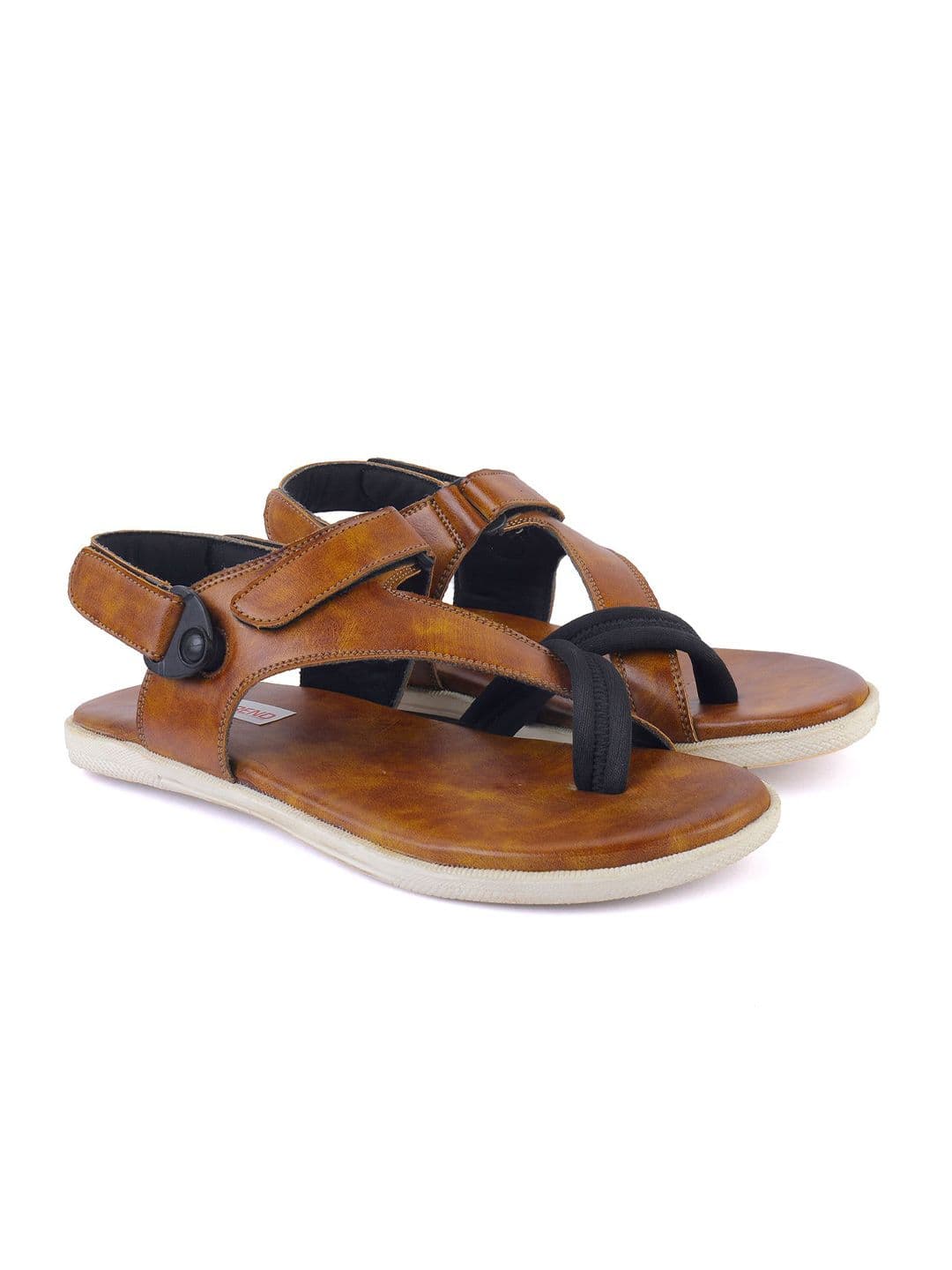 G L Trend Men Casual Tan Leather Comfort Velcro Sandals - view 1