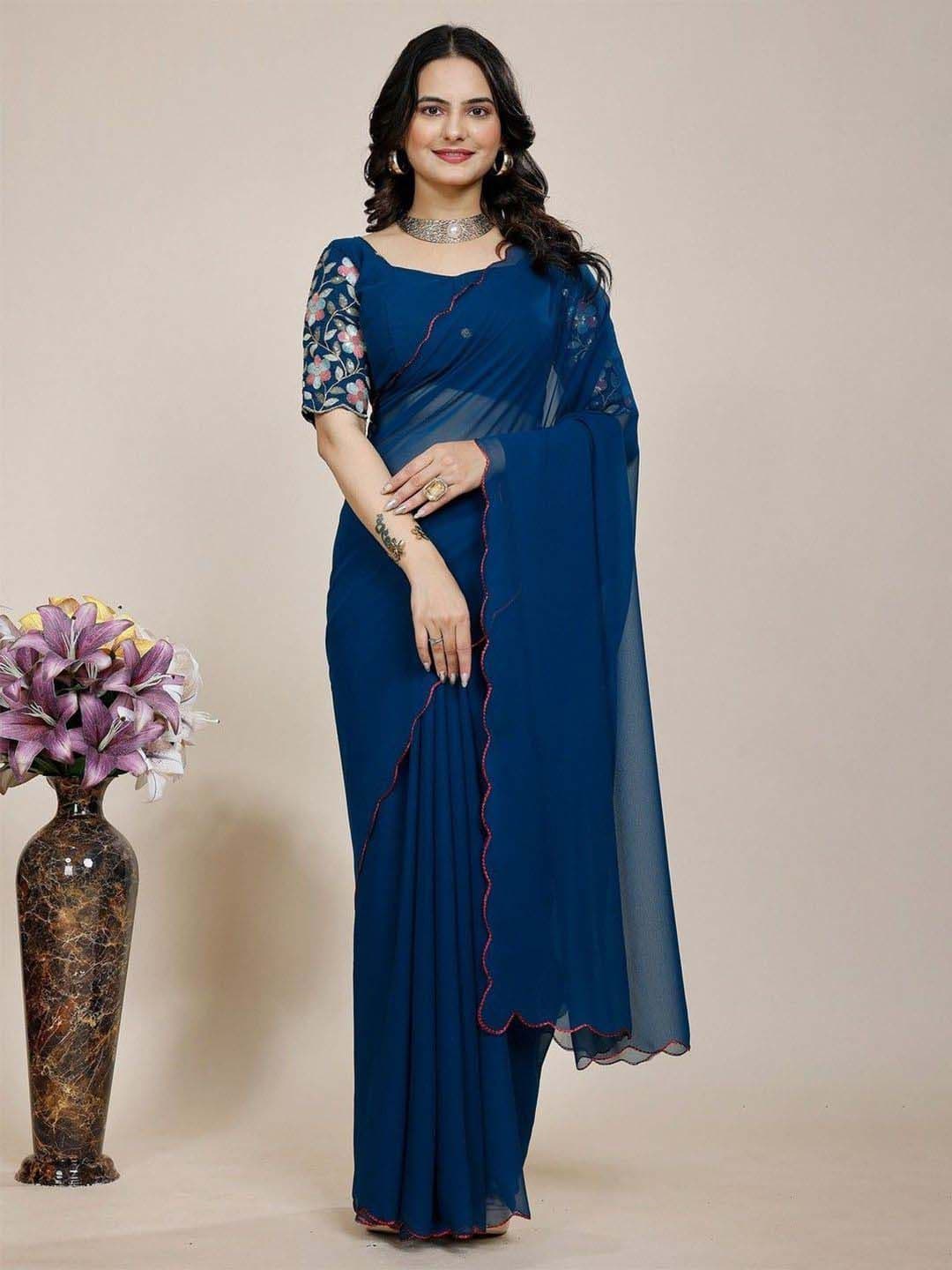 K 5 Fashion Beads and Stones Pure Georgette Saree - view 1