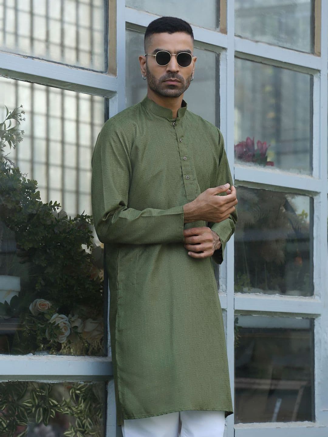 KRAFT INDIA Geometric Printed Mandarin Collar Straight Kurta - view 1