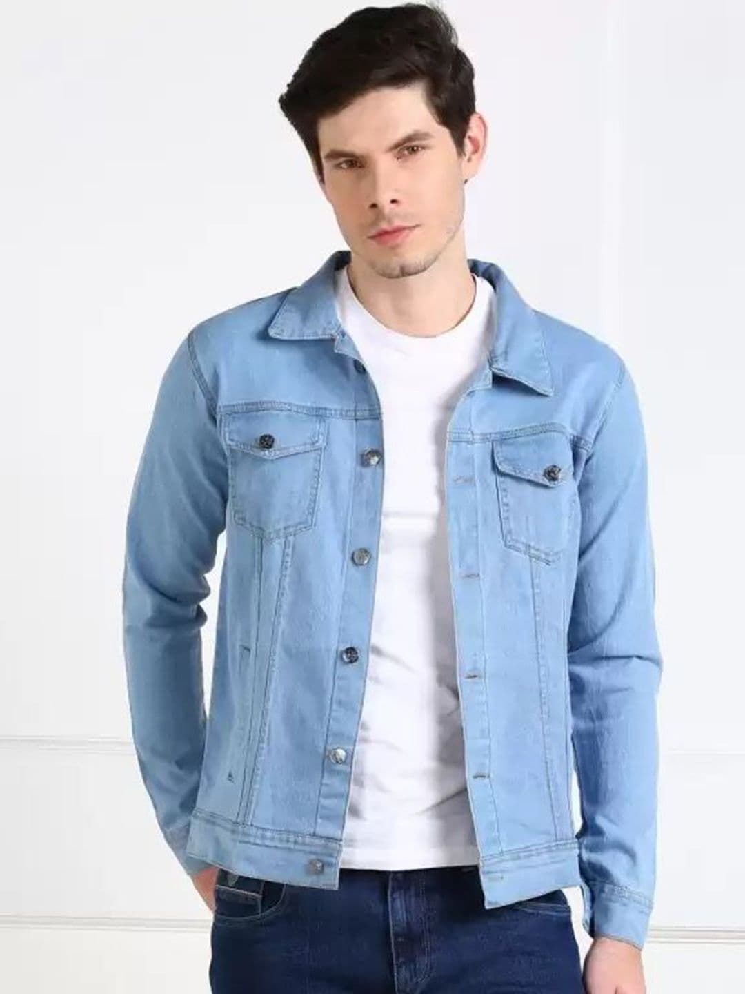 SZN Men Solid Spread Collar Denim Jacket - view 1