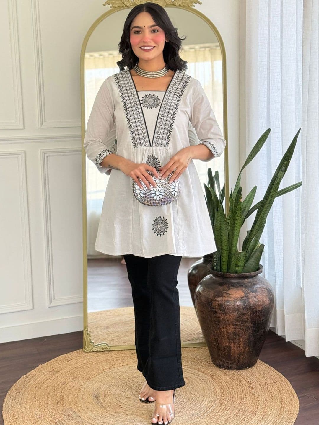 KALINI Embroidered Square Neck Ethnic Tunic - view 1
