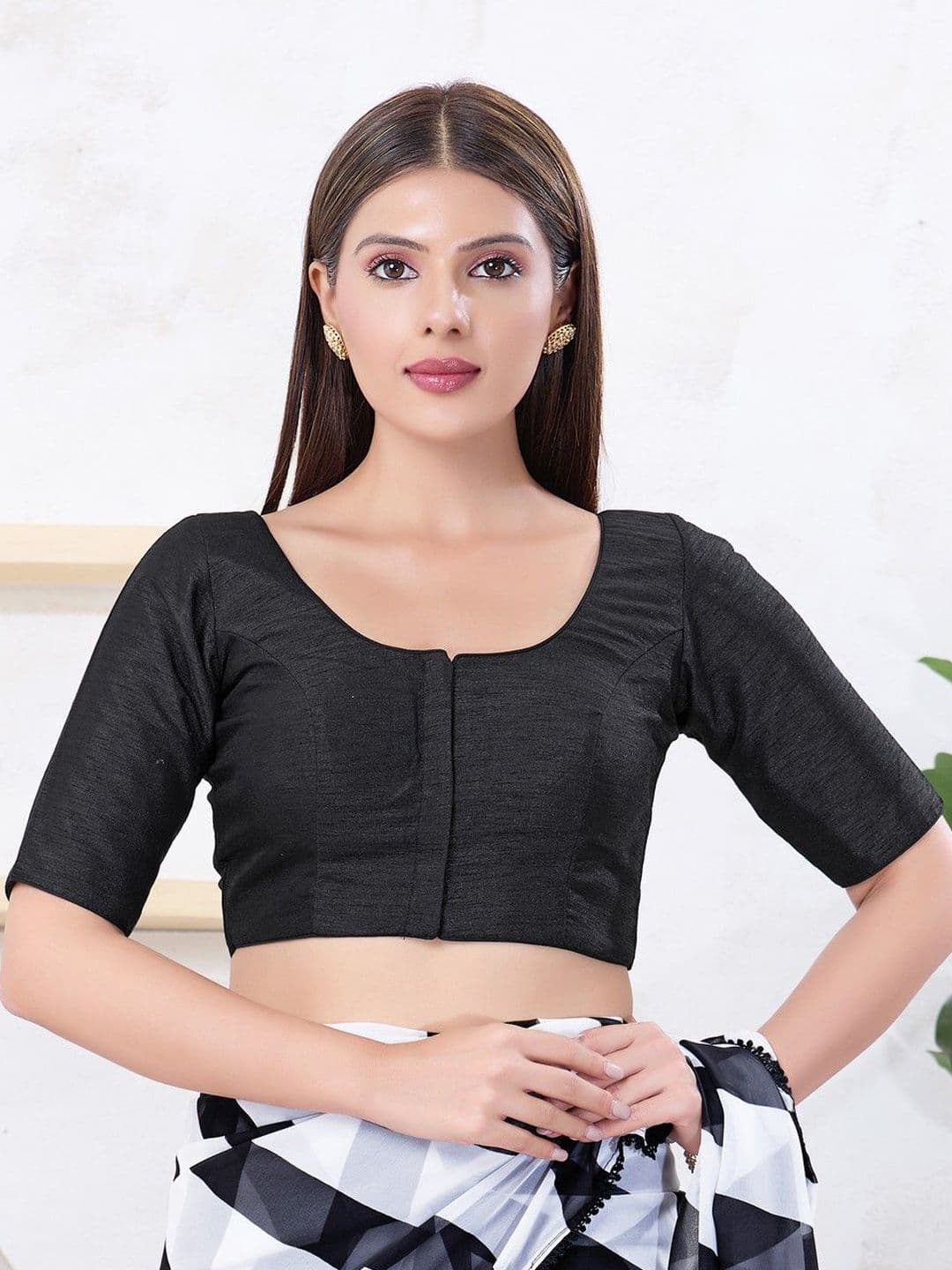 VAMAS - THE DESIGNER BLOUSES Dupion-Silk Round Neck Padded Readymade Saree Blouse - view 1