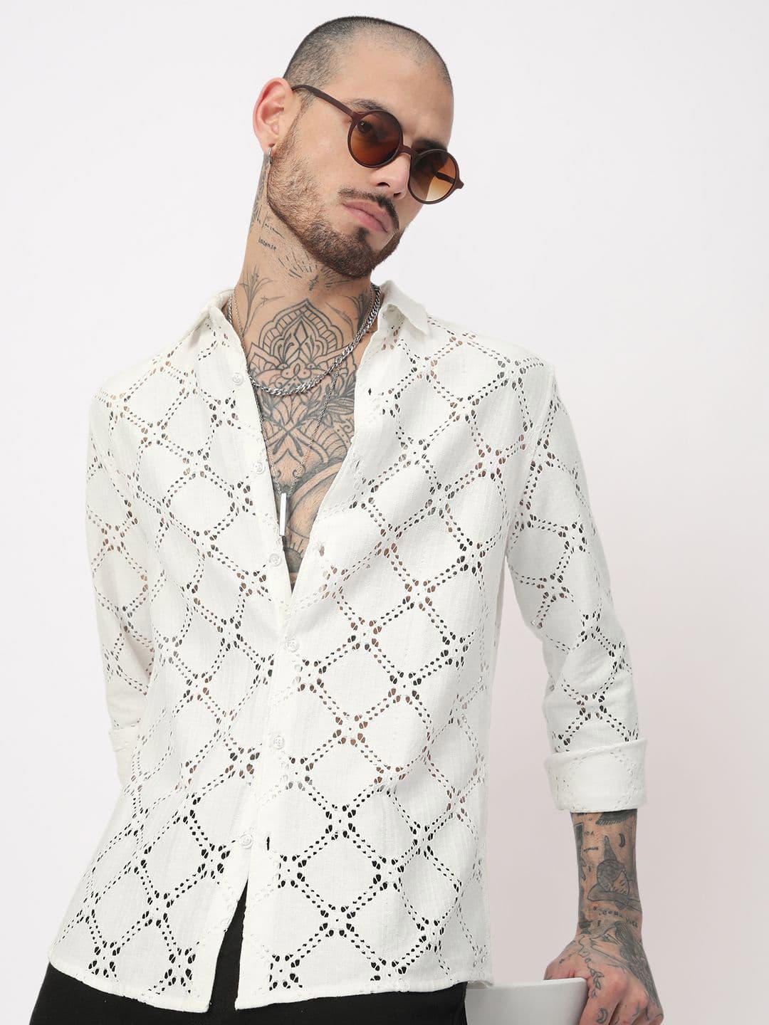 VASTRADO Men Classic Slim Fit Floral Crochet Shirt - view 1