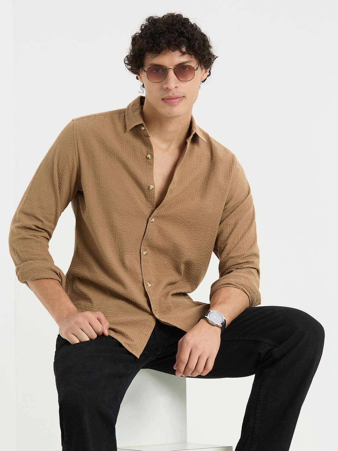 VASTRADO Men Self Design Spread Coller Slim Fit Casual Shirt - view 1