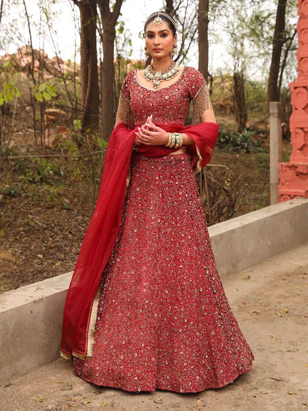 The Front Row Embellished Beads and Stones With Dupatta - view 1