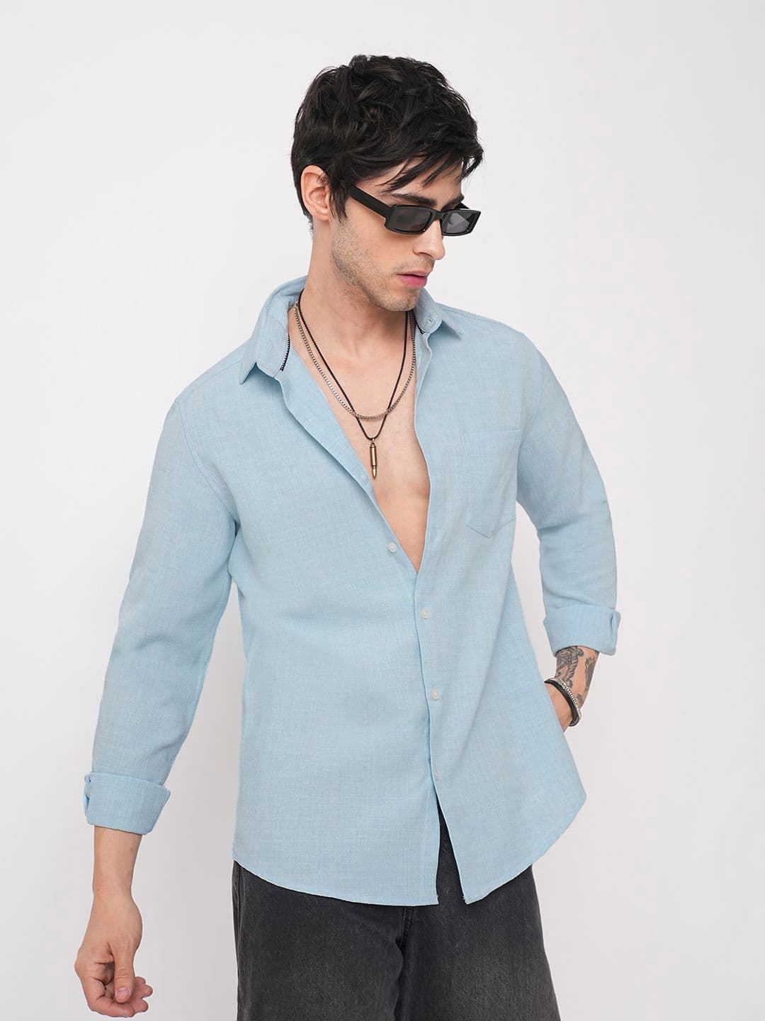 VASTRADO Men Sky Blue Slub Textured Shirt - view 1