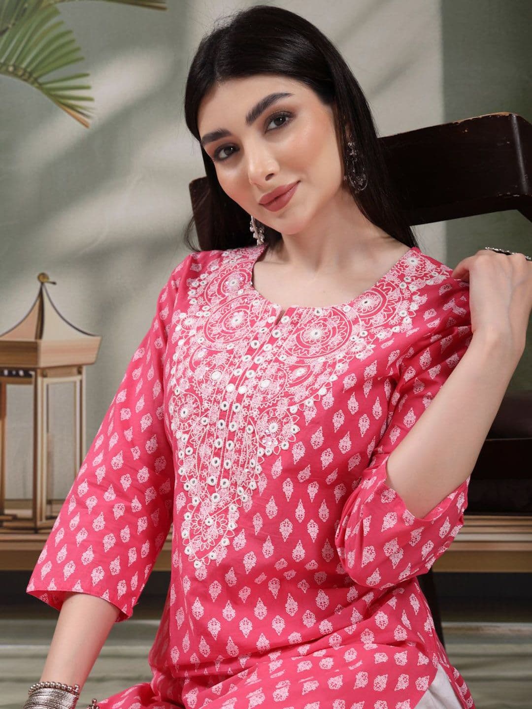Sangria Women Floral Printed Festive Cotton Straight Kurta - view 1