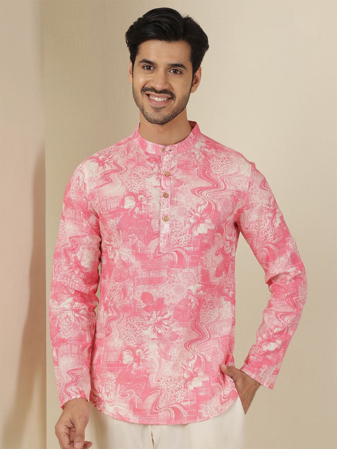 Anouk Rustic Abstract Printed Band Collar Cotton Short Kurta - view 1