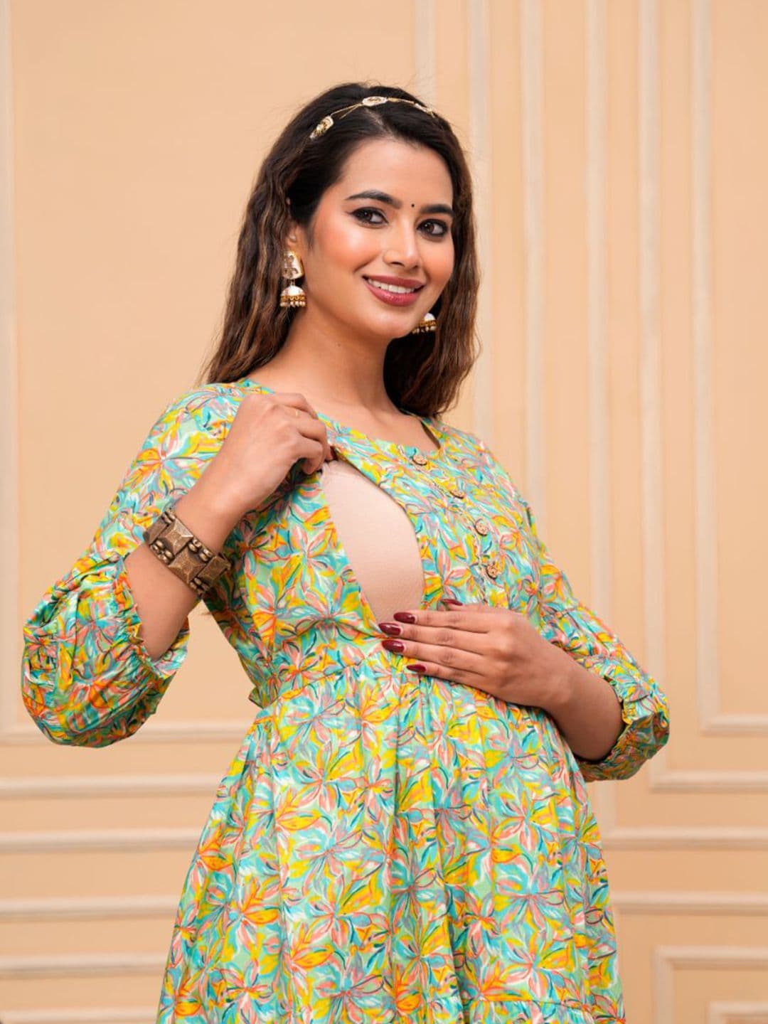 Moda Rapido Women Floral Printed Maternity Cotton Anarkali Kurtas - view 1