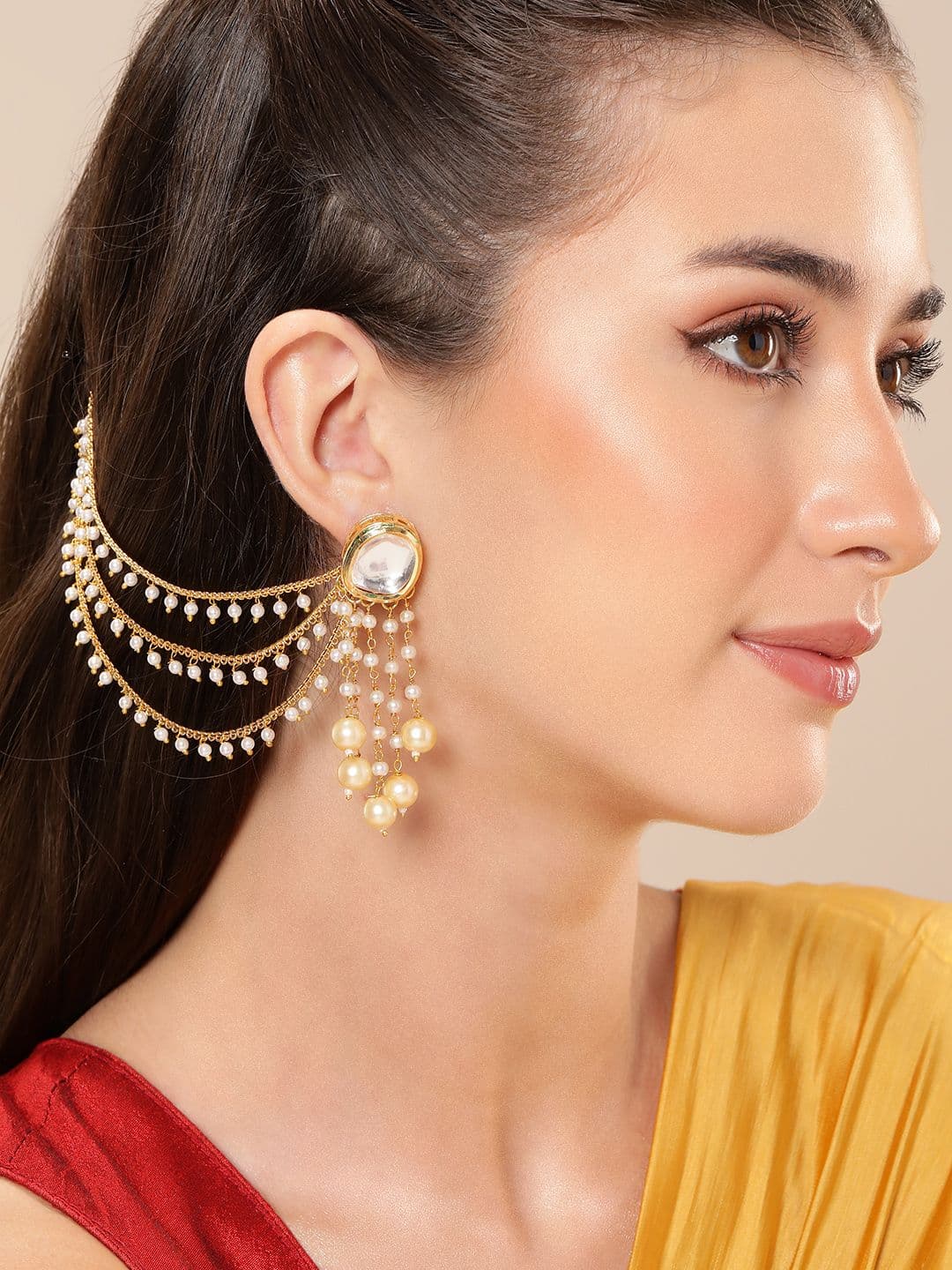 Anouk Gold-Plated Artificial Stones & Beads Contemporary Jhumkas Earrings - view 1