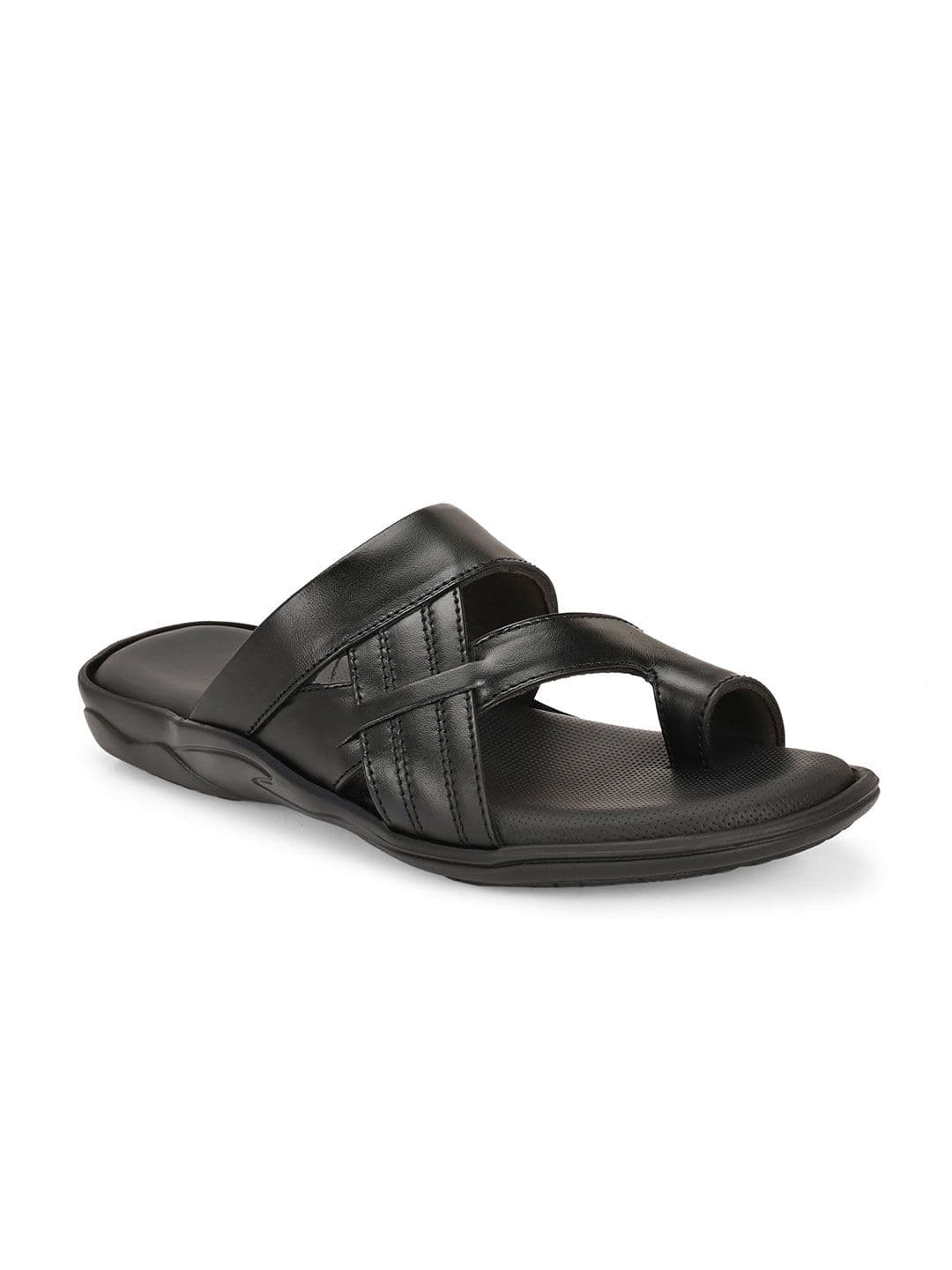 Azzaro Black Men Leather One Toe Comfort Sandals - view 1
