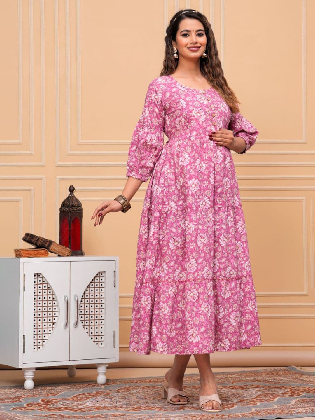 Moda Rapido Floral Printed Round Neck Anarkali Pure Cotton Kurta - view 1