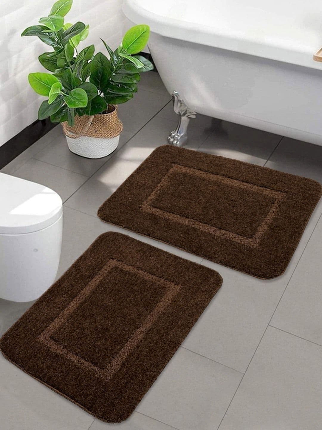 Saral Home 2-Pcs Brown 1450 GSM Microfiber Bath Rugs - view 1