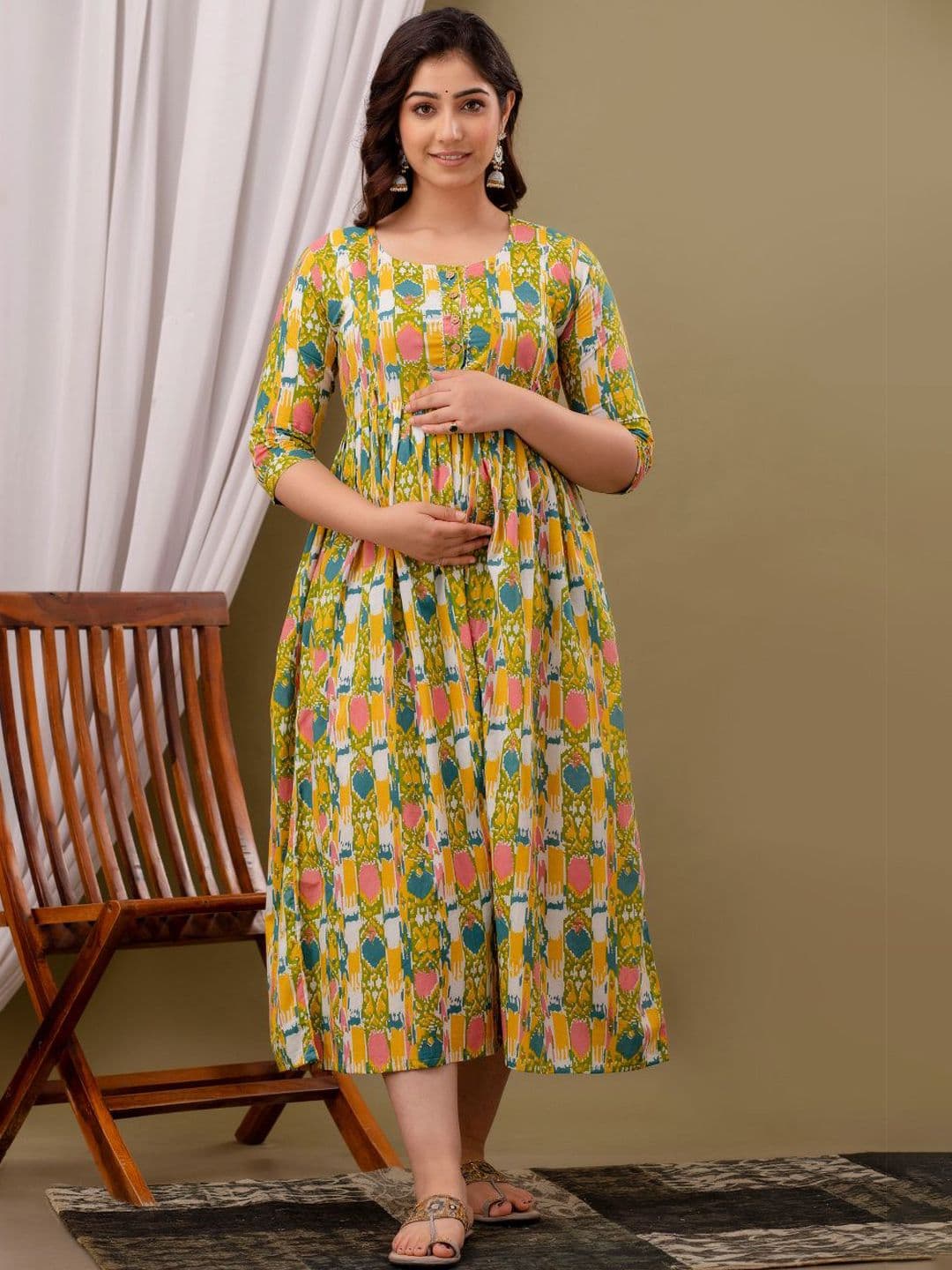 Moda Rapido Floral Printed Round Neck Cotton Maternity Anarkali Kurta - view 1