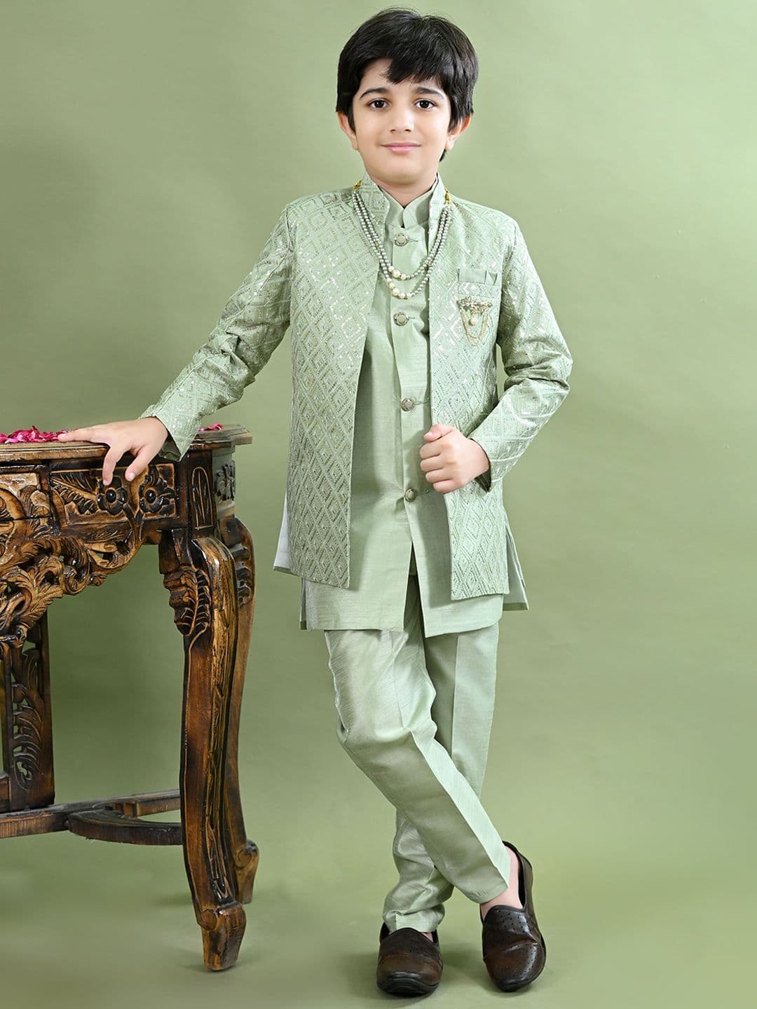 BT DEZINES Geometric Embroidered Sequined Sherwani Set