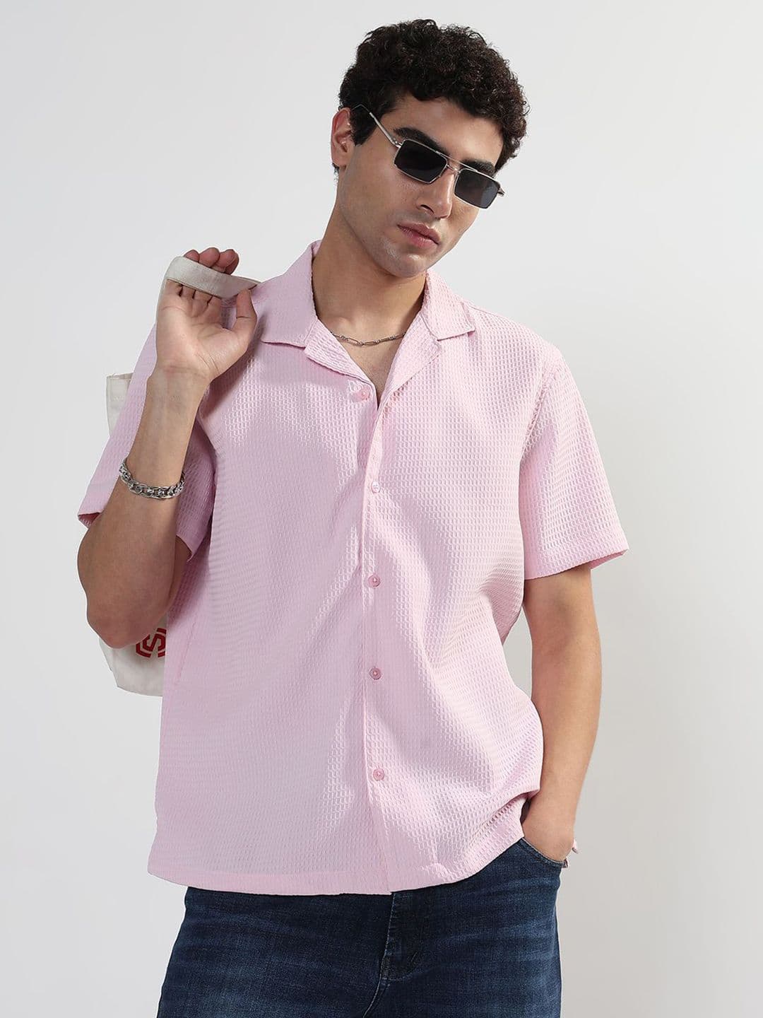 SHOWOFFFF Comfort Textured Cuban Collar Relaxed Fit Casual Shirt - view 1