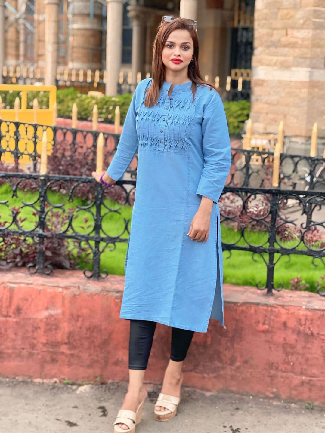 SK Creation Denim Mandarin Collar Straight Kurta - view 1